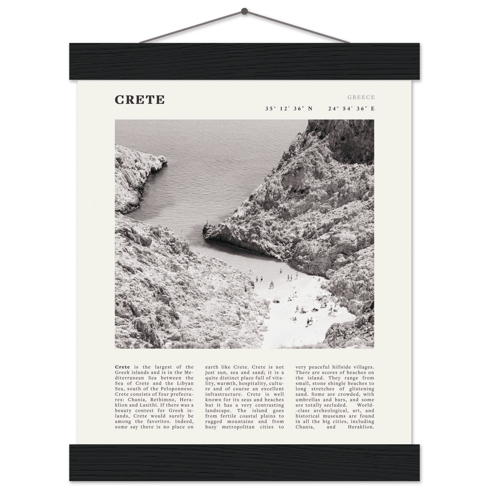 Crete Poster | Black & White Greece Beach Wall Art | Mediterranean Travel Print - Evergreen Posters