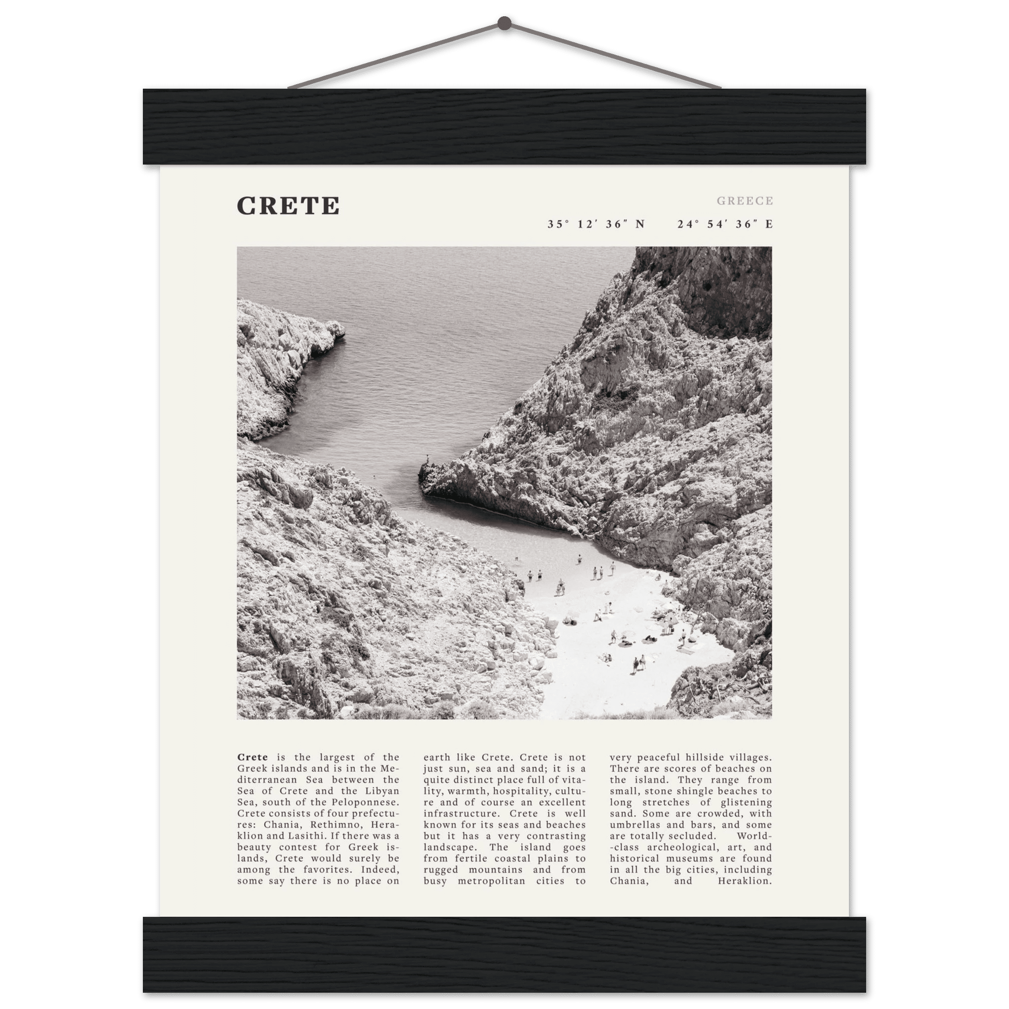 Crete Poster | Black & White Greece Beach Wall Art | Mediterranean Travel Print - Evergreen Posters