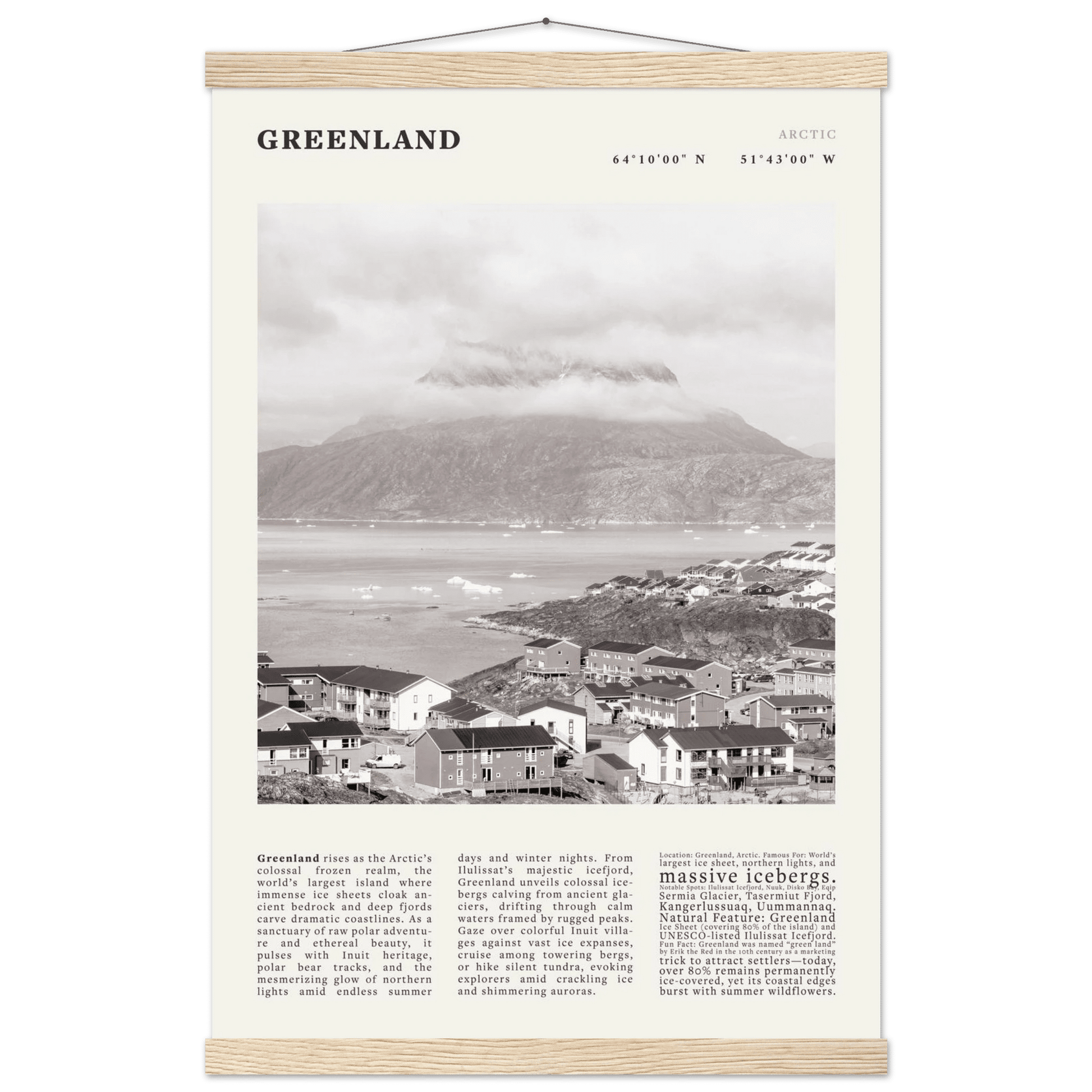 Greenland Poster Black and White – Vintage Arctic Fjord Landscape Print (Digital & Printed Options) - Evergreen Posters