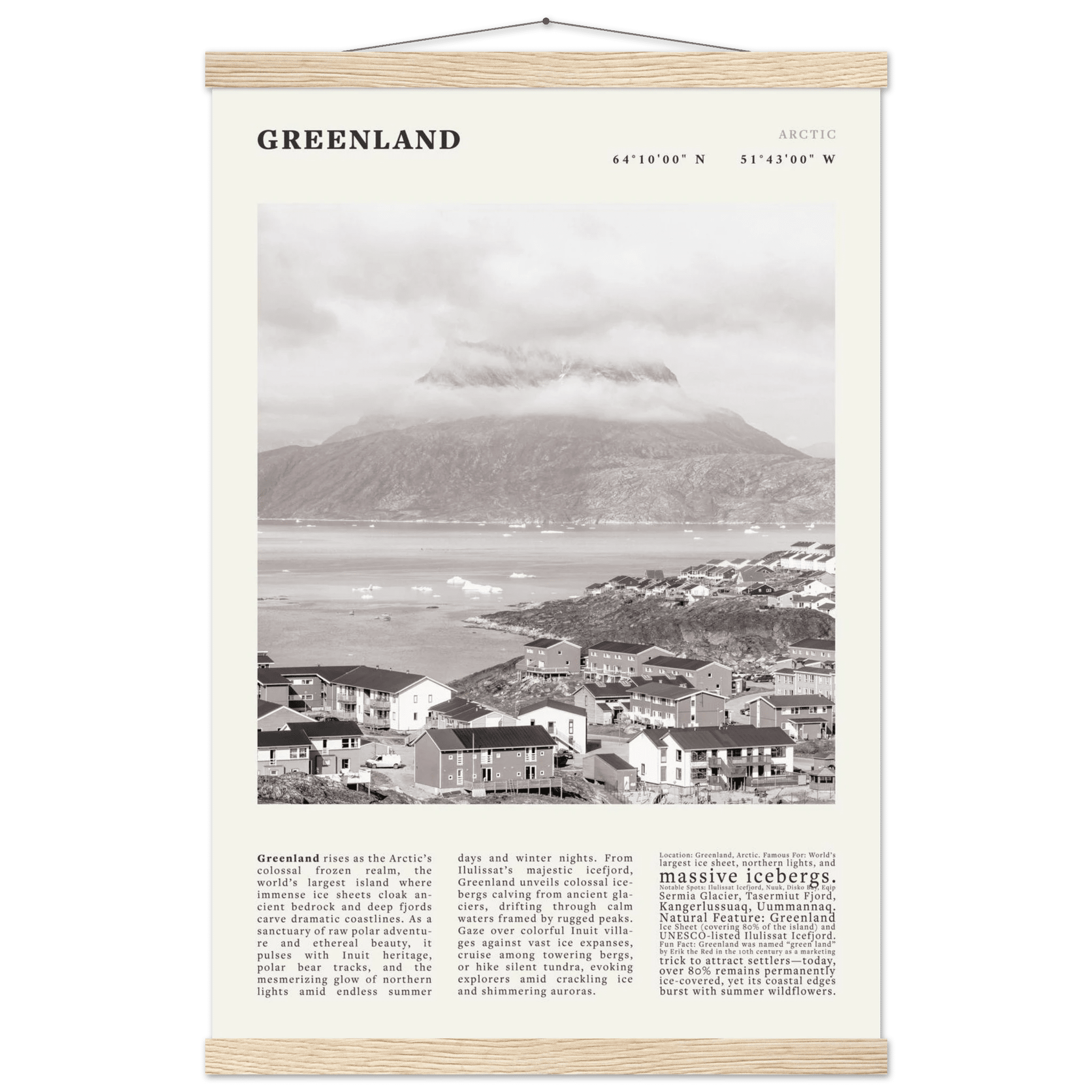 Greenland Poster Black and White – Vintage Arctic Fjord Landscape Print (Digital & Printed Options) - Evergreen Posters
