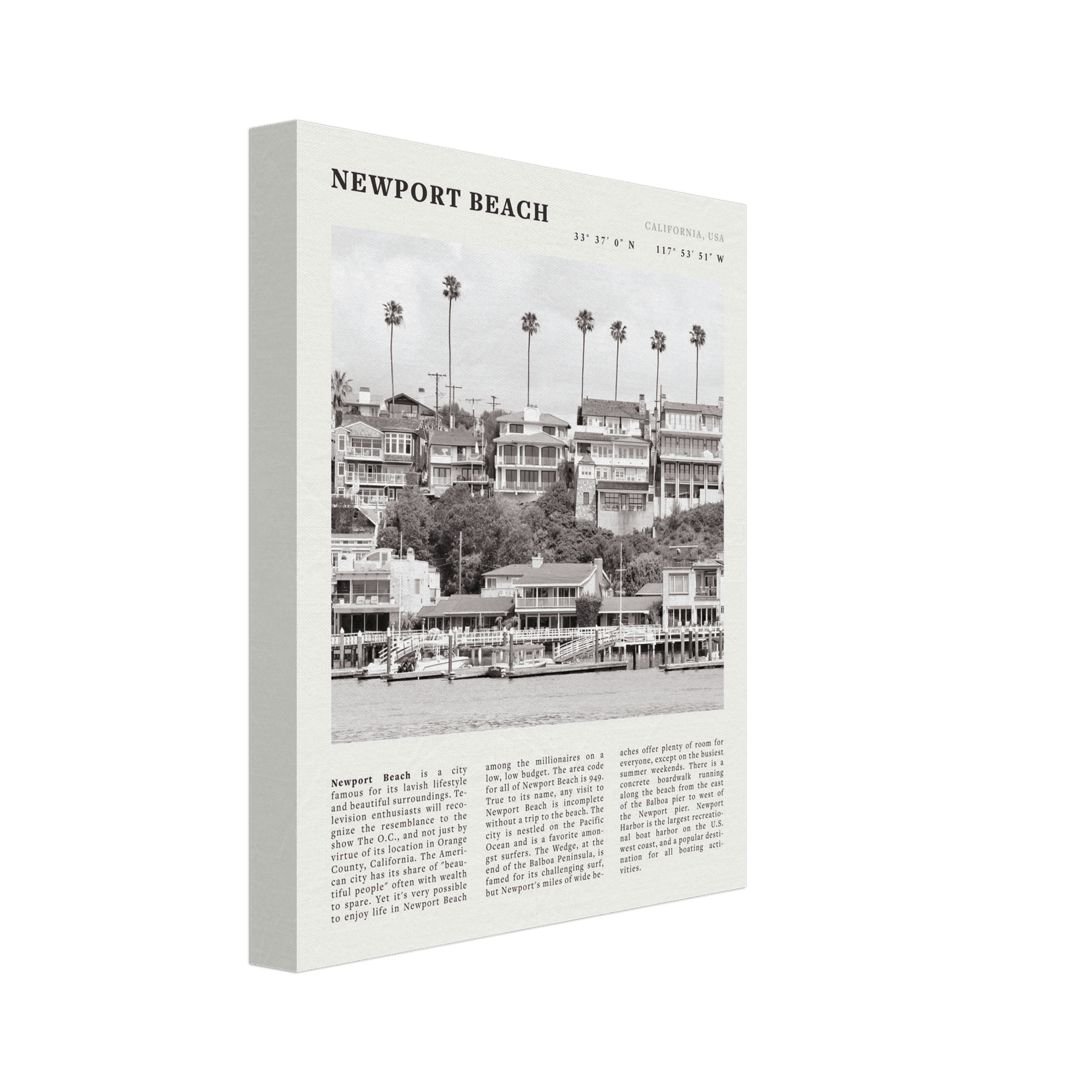 Newport Beach Poster | Black & White California Harbor Wall Art | Coastal Print - Evergreen Posters