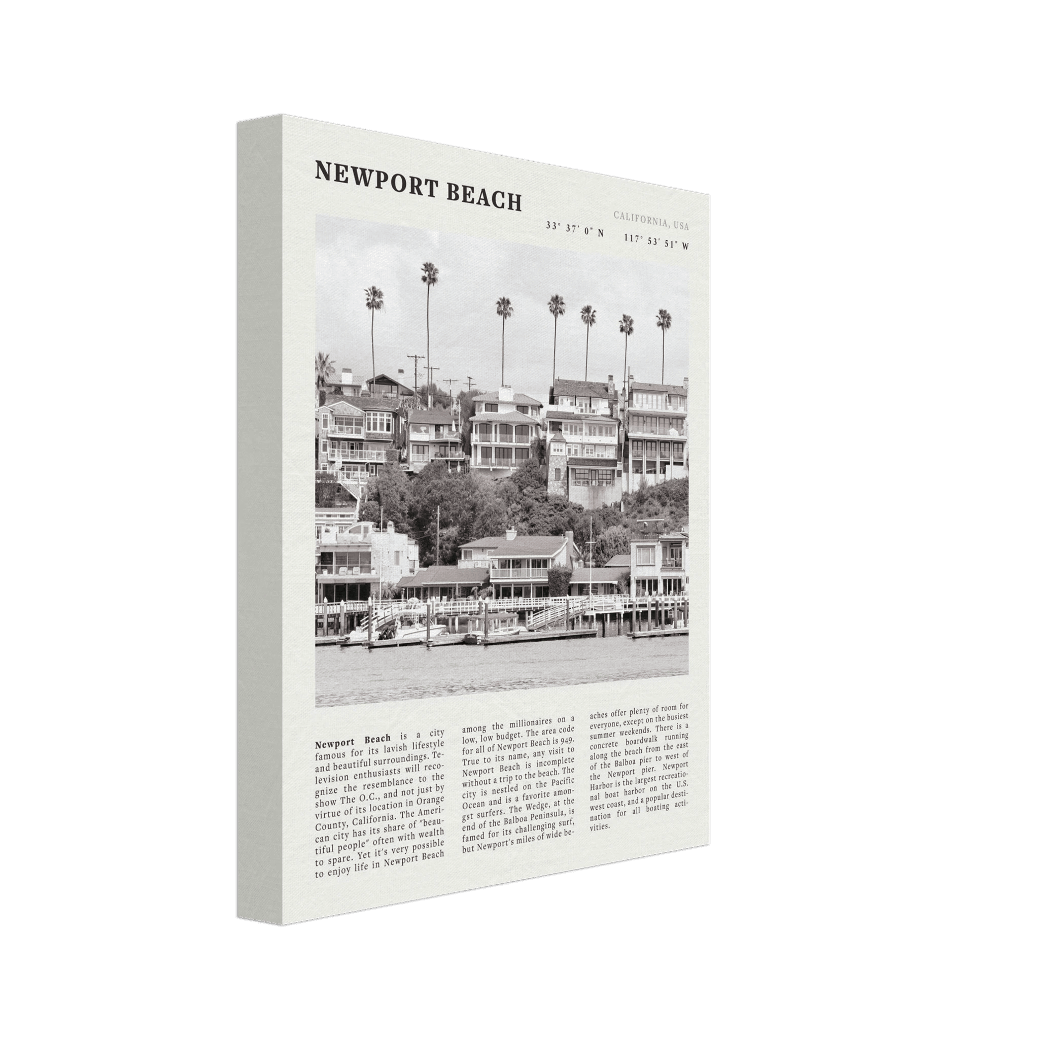 Newport Beach Poster | Black & White California Harbor Wall Art | Coastal Print - Evergreen Posters