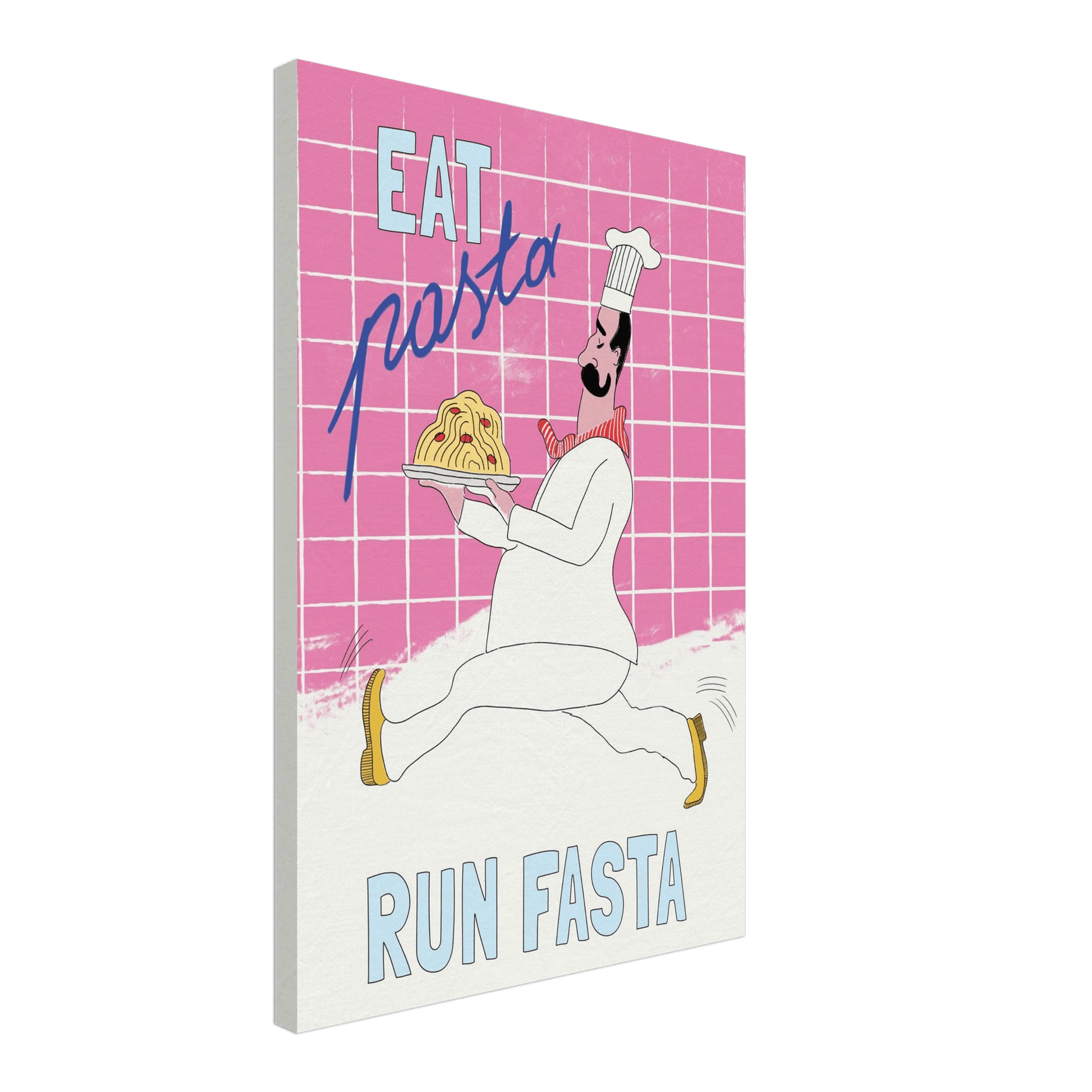 Eat Pasta Run Fasta Poster – Playful Kitchen Wall Art Print (Pink Edition) - Evergreen Posters