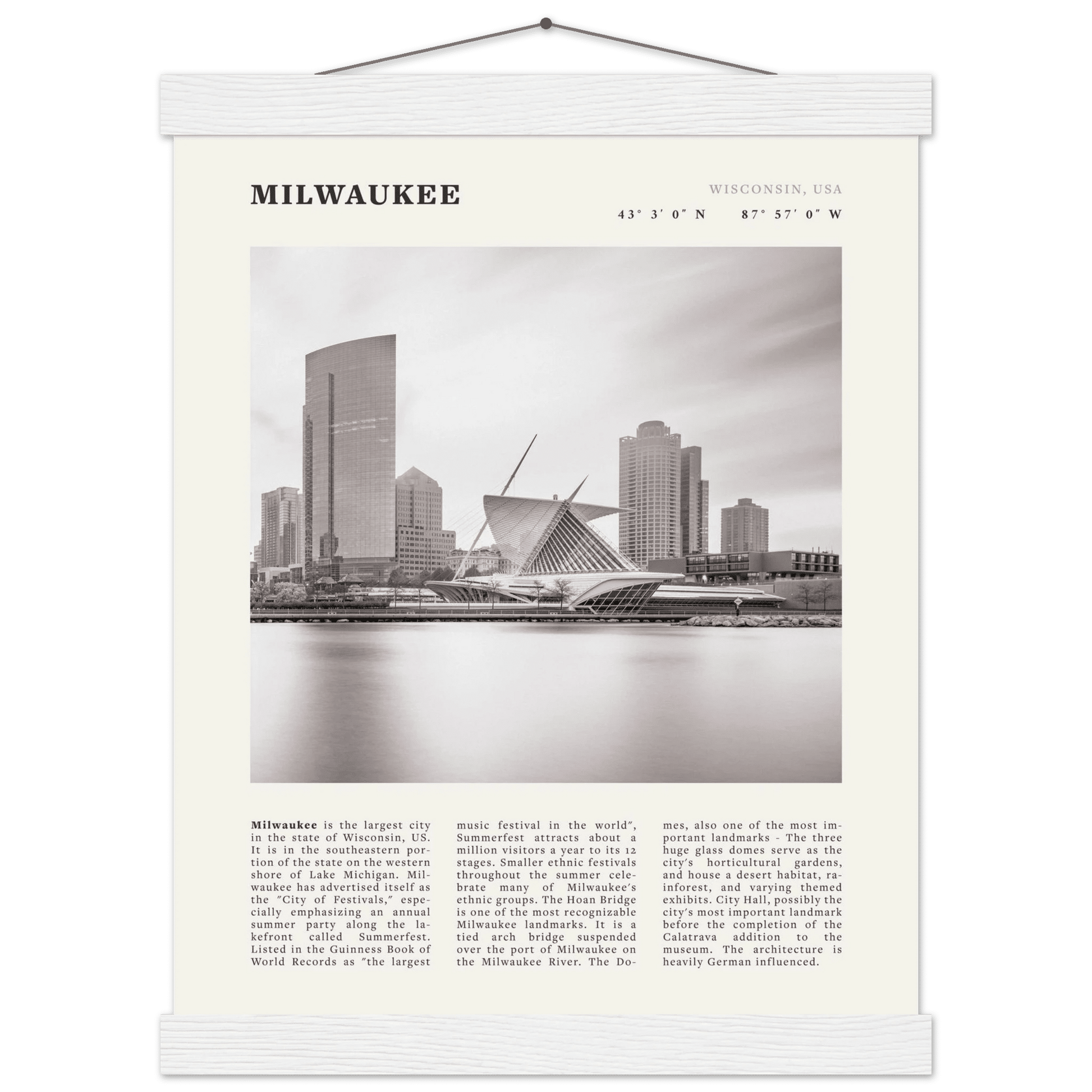 Milwaukee Poster | Black & White Wisconsin City Wall Art | USA Travel Print - Evergreen Posters