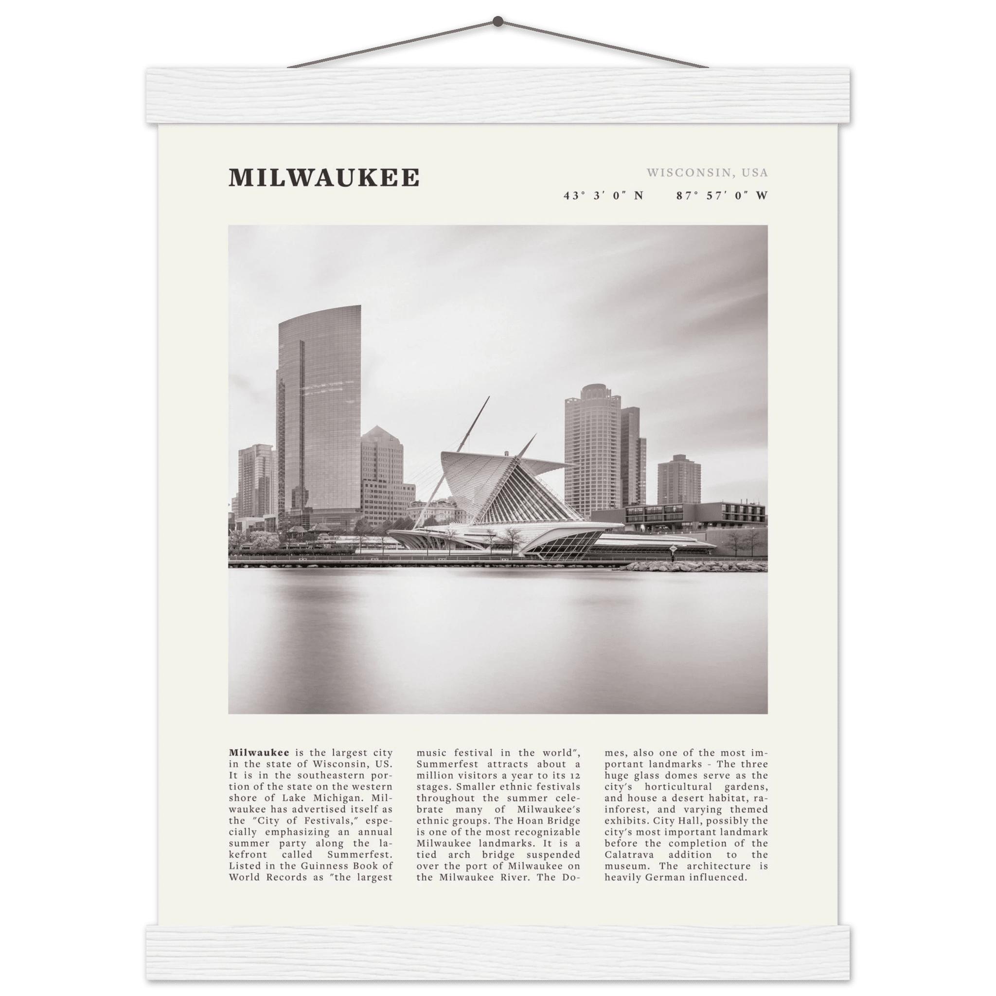 Milwaukee Poster | Black & White Wisconsin City Wall Art | USA Travel Print - Evergreen Posters