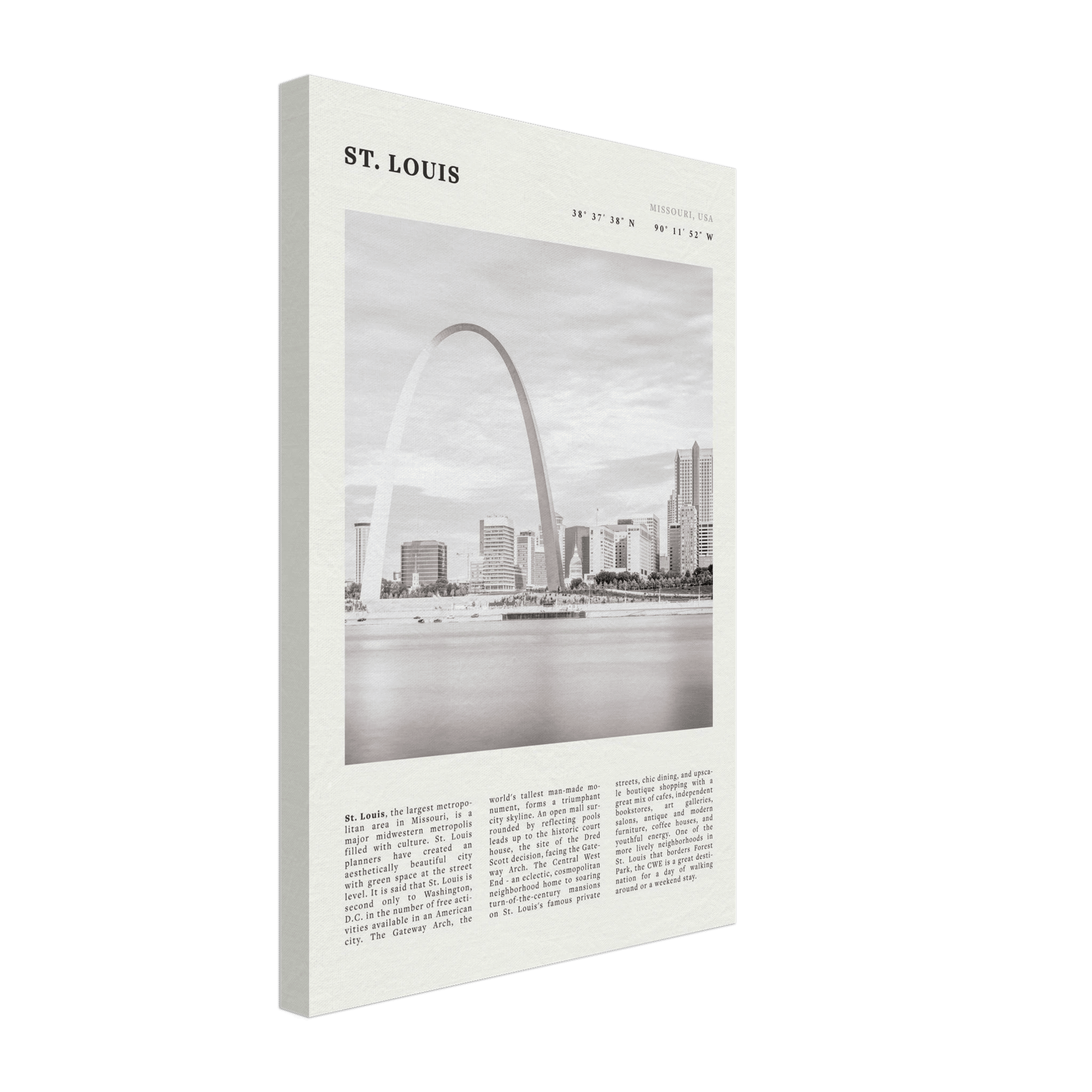 St. Louis Poster | Black & White Gateway Arch Wall Art | Missouri Travel Print - Evergreen Posters