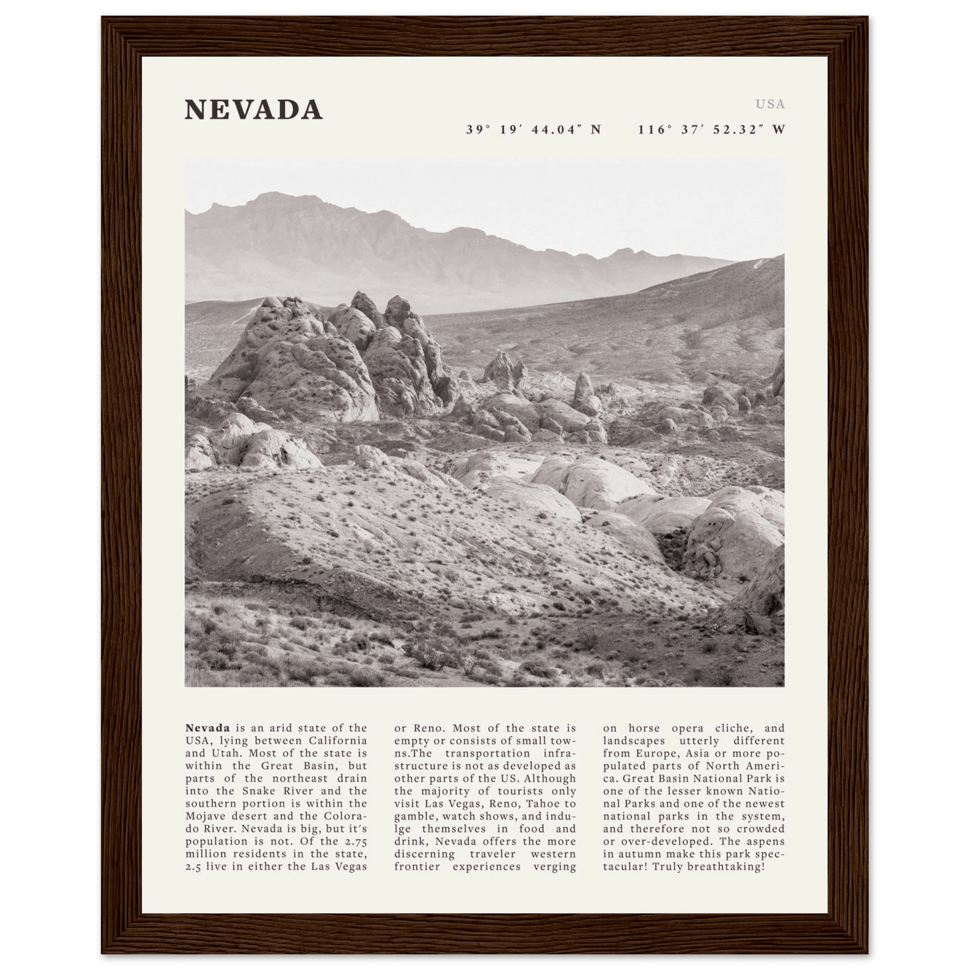 Nevada Poster | Black & White Desert Landscape Wall Art | USA Travel Print Decor - Evergreen Posters