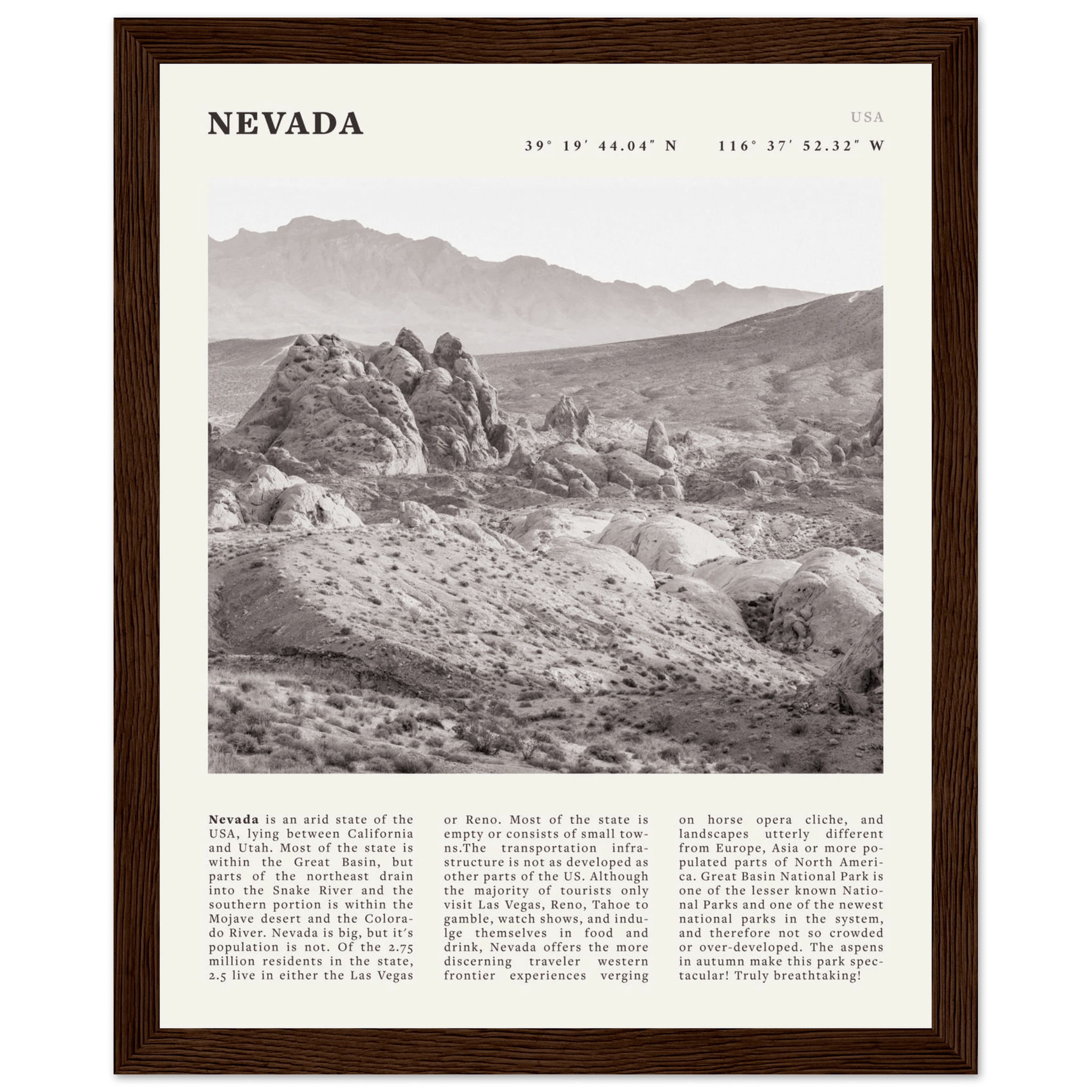 Nevada Poster | Black & White Desert Landscape Wall Art | USA Travel Print Decor - Evergreen Posters