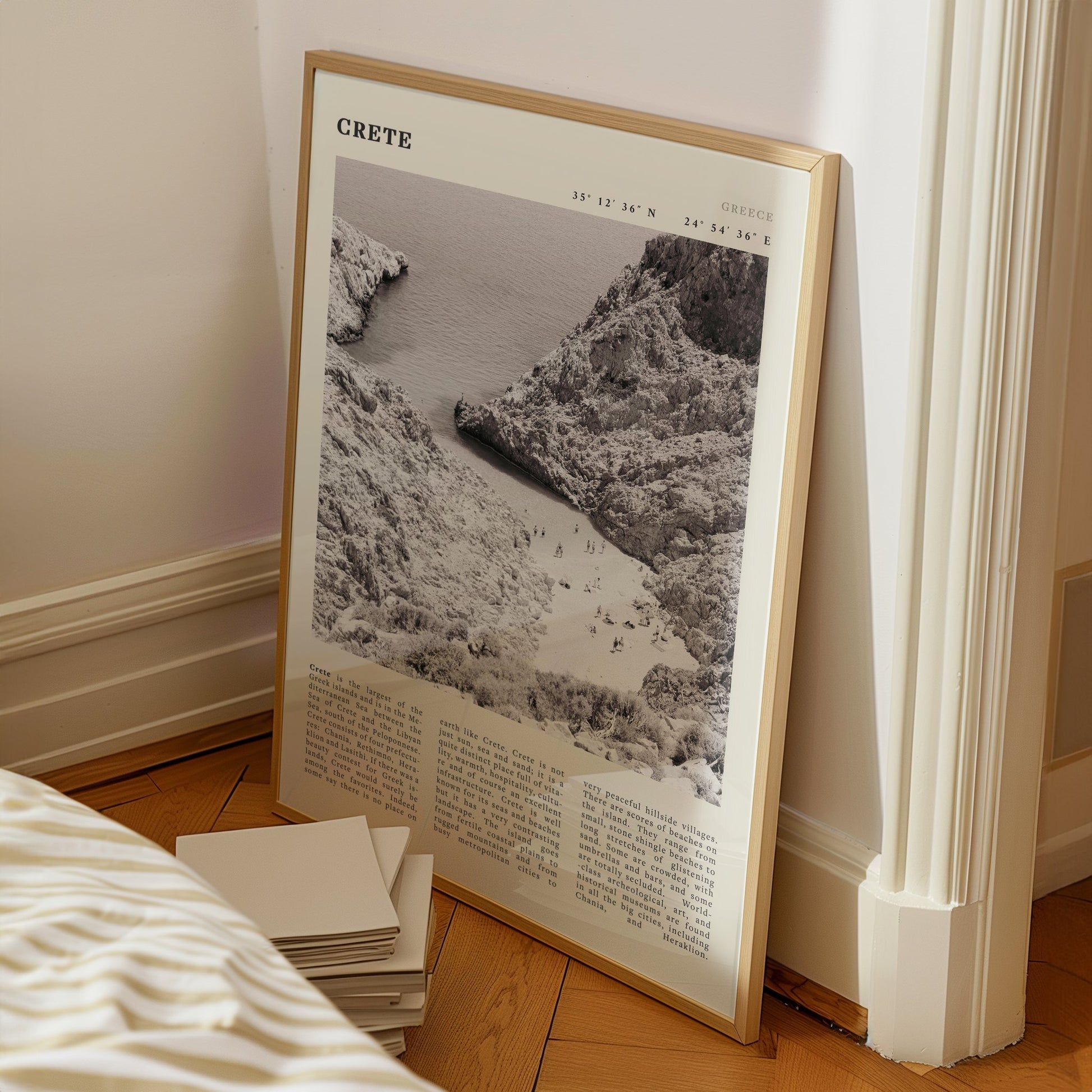 Crete Poster | Black & White Greece Beach Wall Art | Mediterranean Travel Print - Evergreen Posters