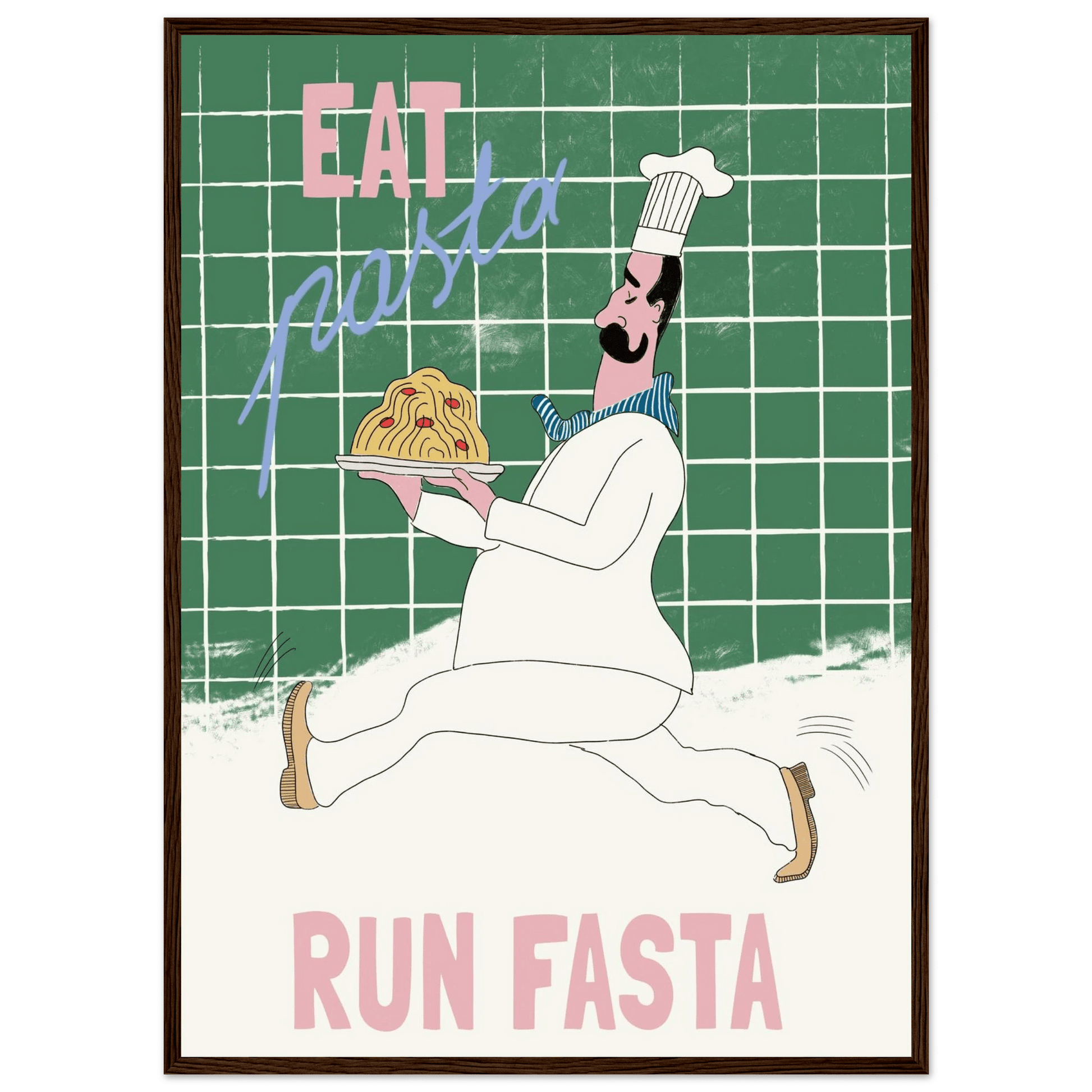 Eat Pasta Run Fasta Poster – Playful Kitchen Wall Art Print (Green Edition) - Evergreen Posters