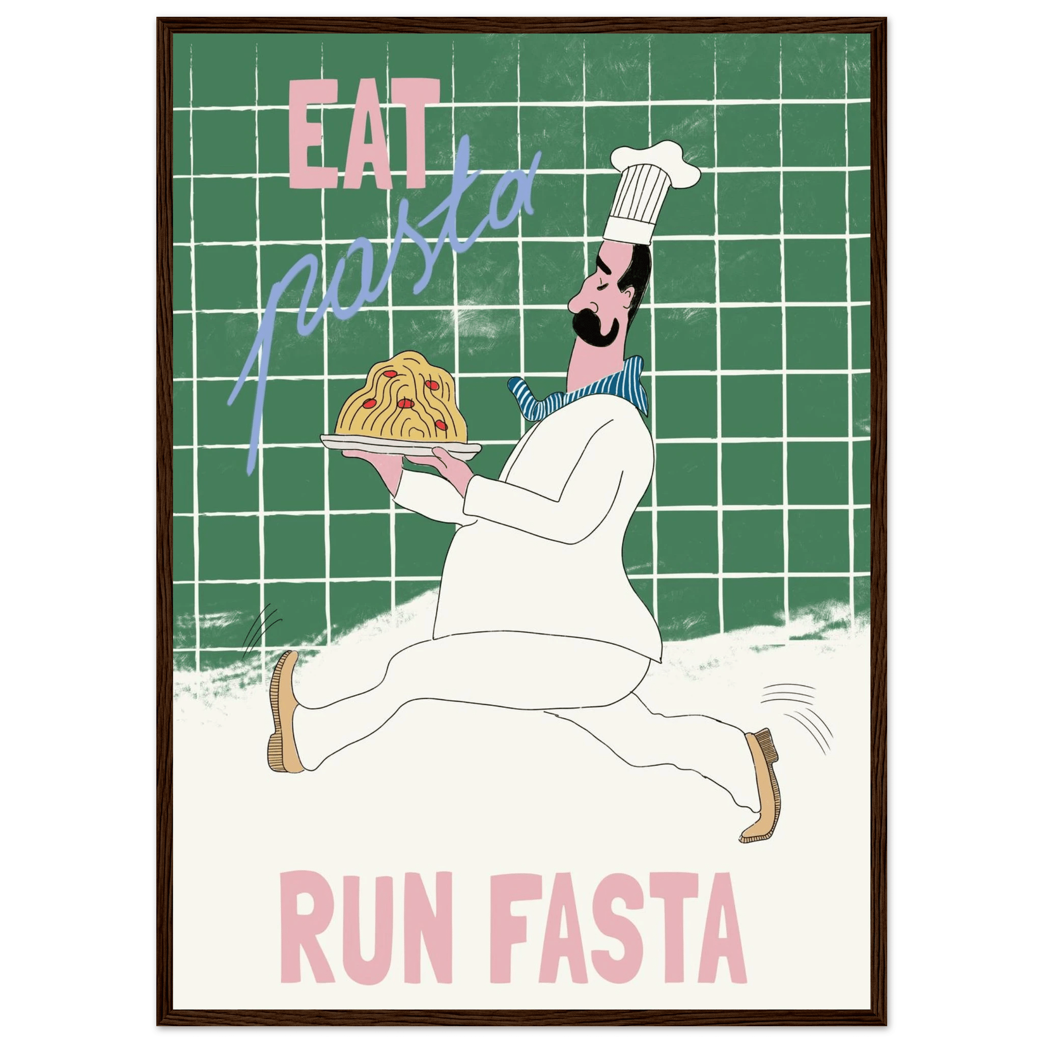 Eat Pasta Run Fasta Poster – Playful Kitchen Wall Art Print (Green Edition) - Evergreen Posters