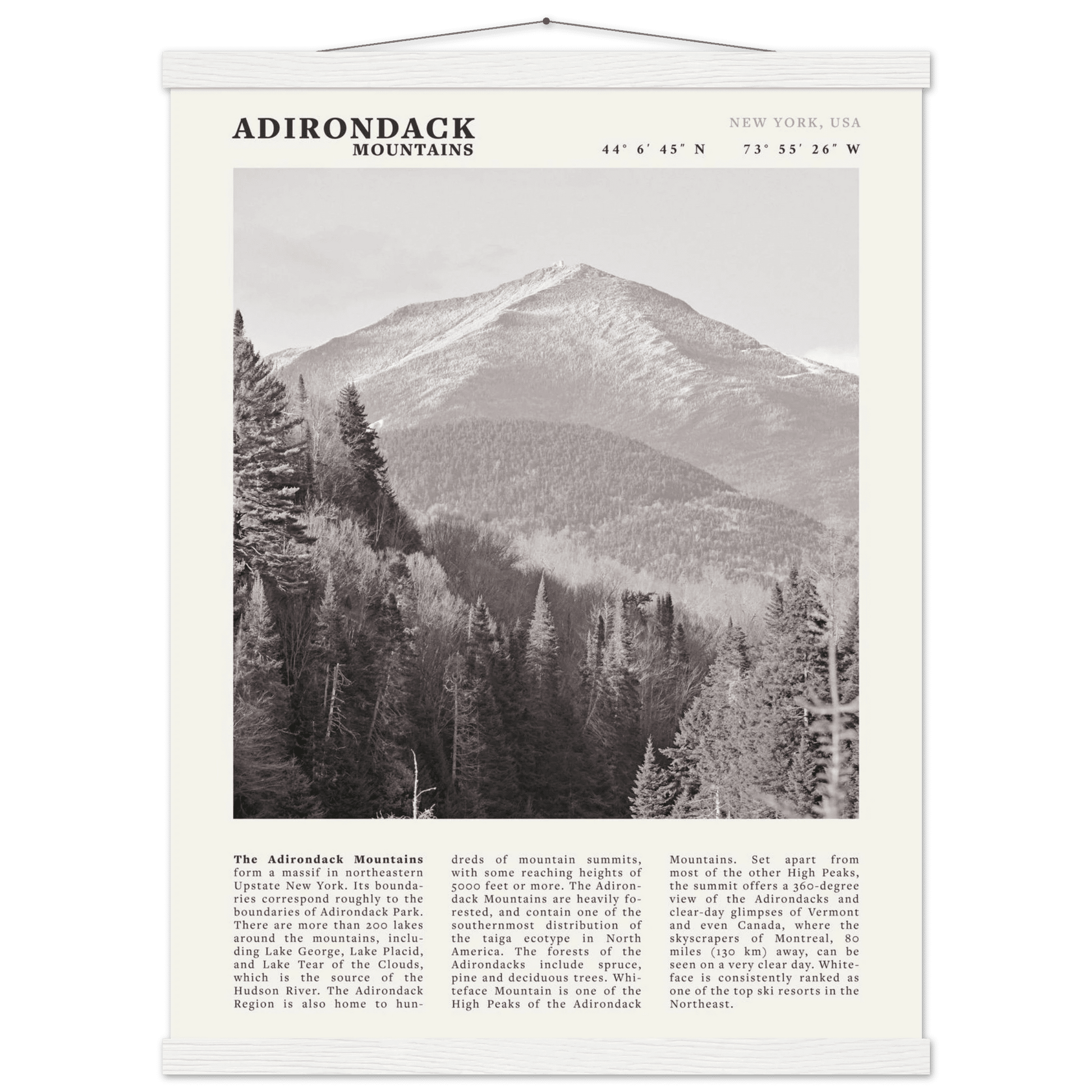 Adirondack Mountains Poster | Black & White New York Nature Wall Art | Hiking Print - Evergreen Posters