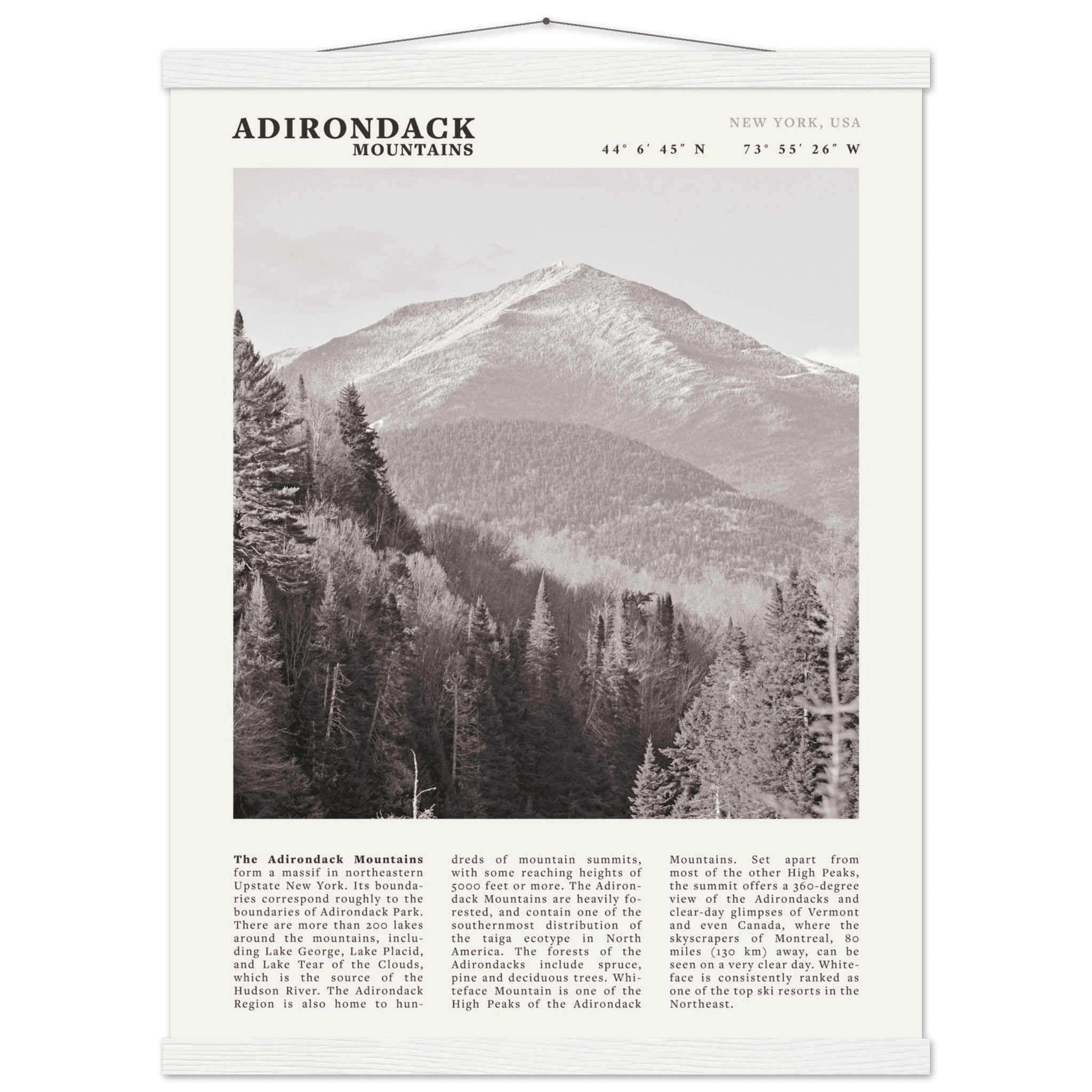 Adirondack Mountains Poster | Black & White New York Nature Wall Art | Hiking Print - Evergreen Posters