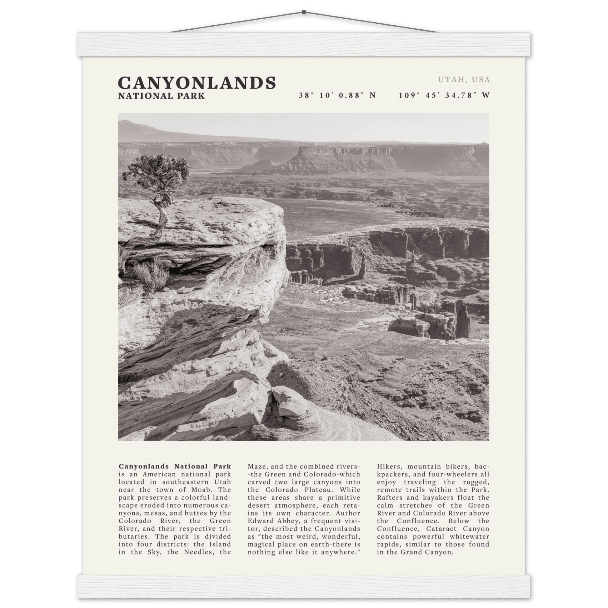 Canyonlands National Park Poster | Black & White Utah Wall Art | Canyon Travel Print - Evergreen Posters