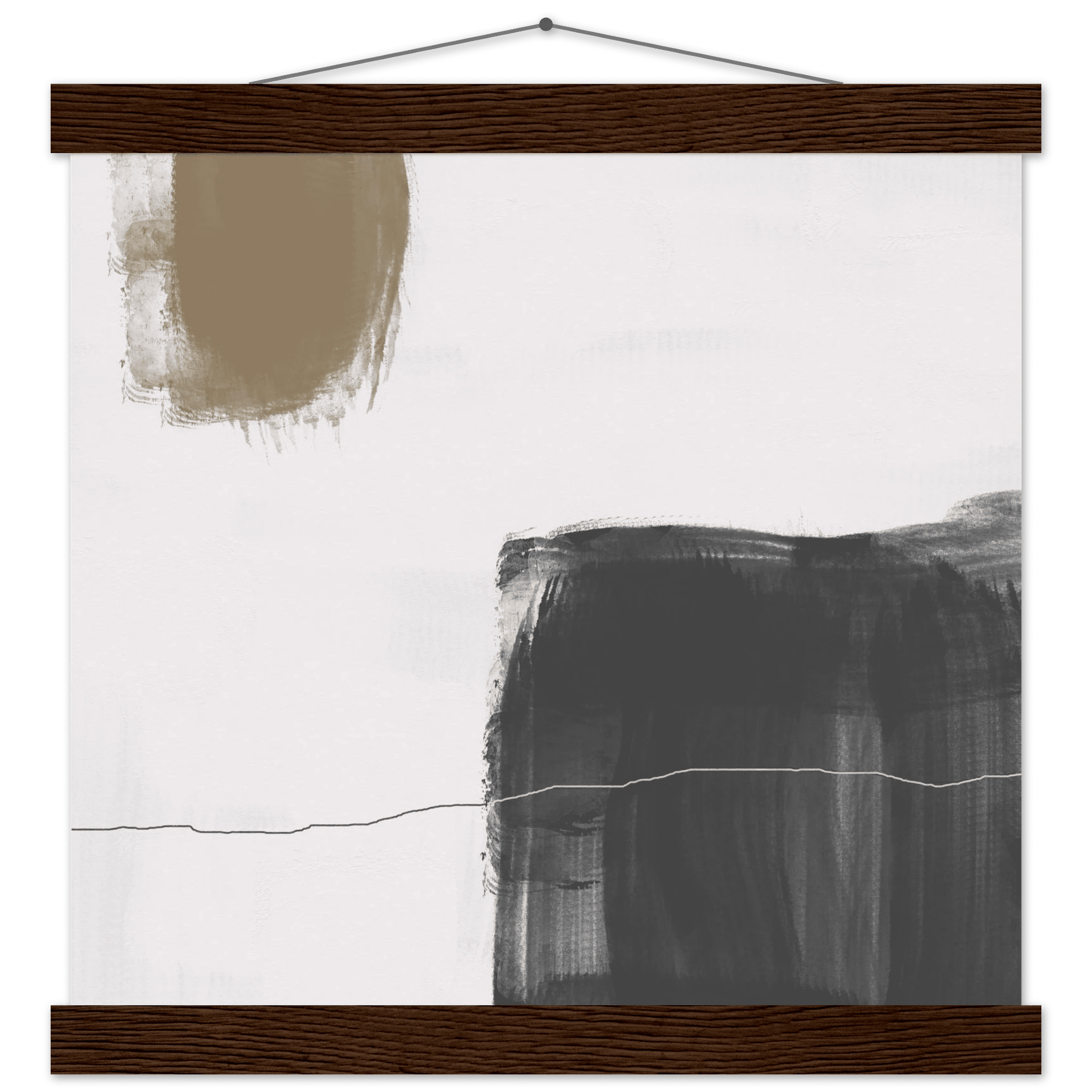 Olive & Black Brushstroke Abstract Poster | Minimalist Square Wall Art | Modern Decor - Evergreen Posters