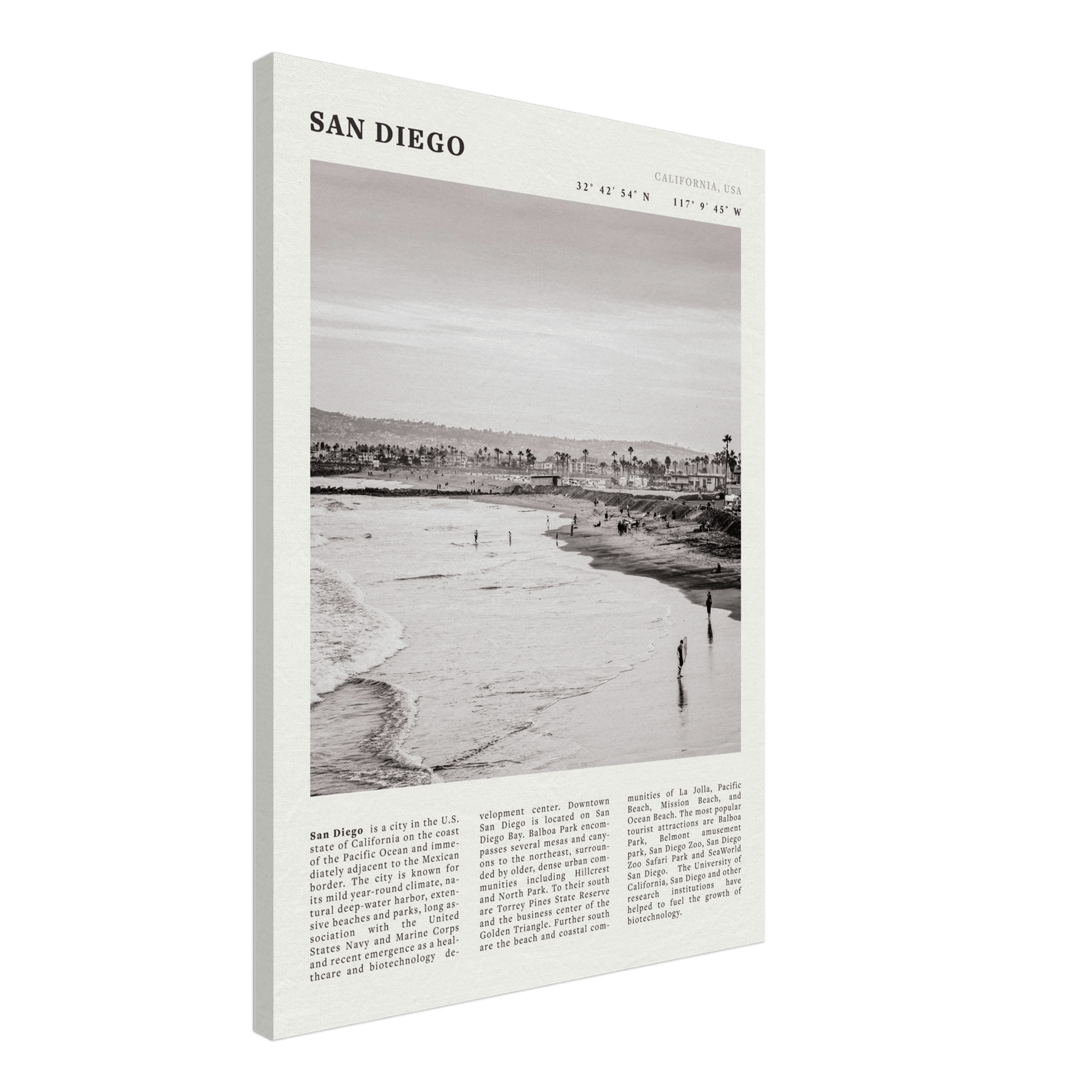 San Diego Poster | Black & White California Beach Wall Art | Coastal Travel Print Decor - Evergreen Posters