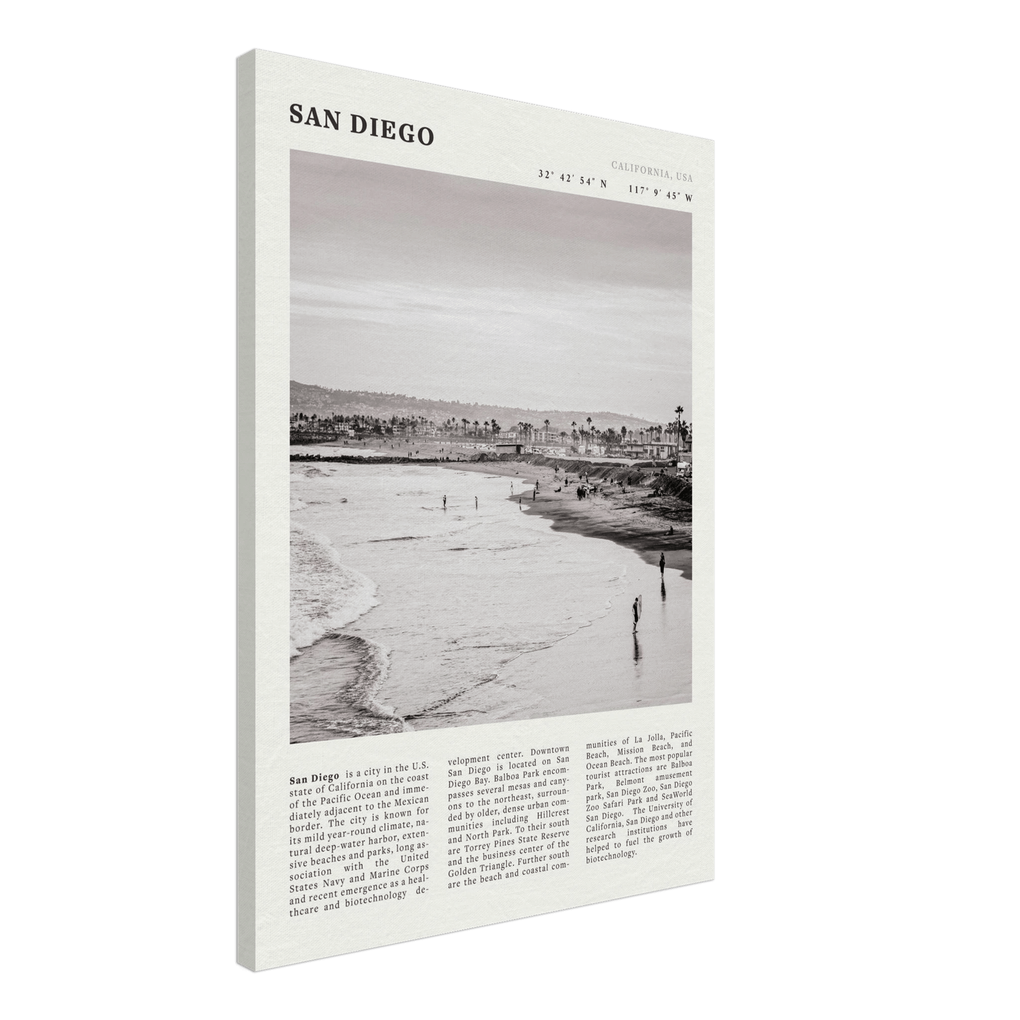 San Diego Poster | Black & White California Beach Wall Art | Coastal Travel Print Decor - Evergreen Posters