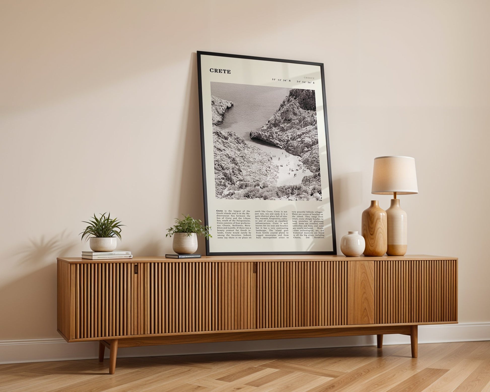 Crete Poster | Black & White Greece Beach Wall Art | Mediterranean Travel Print - Evergreen Posters
