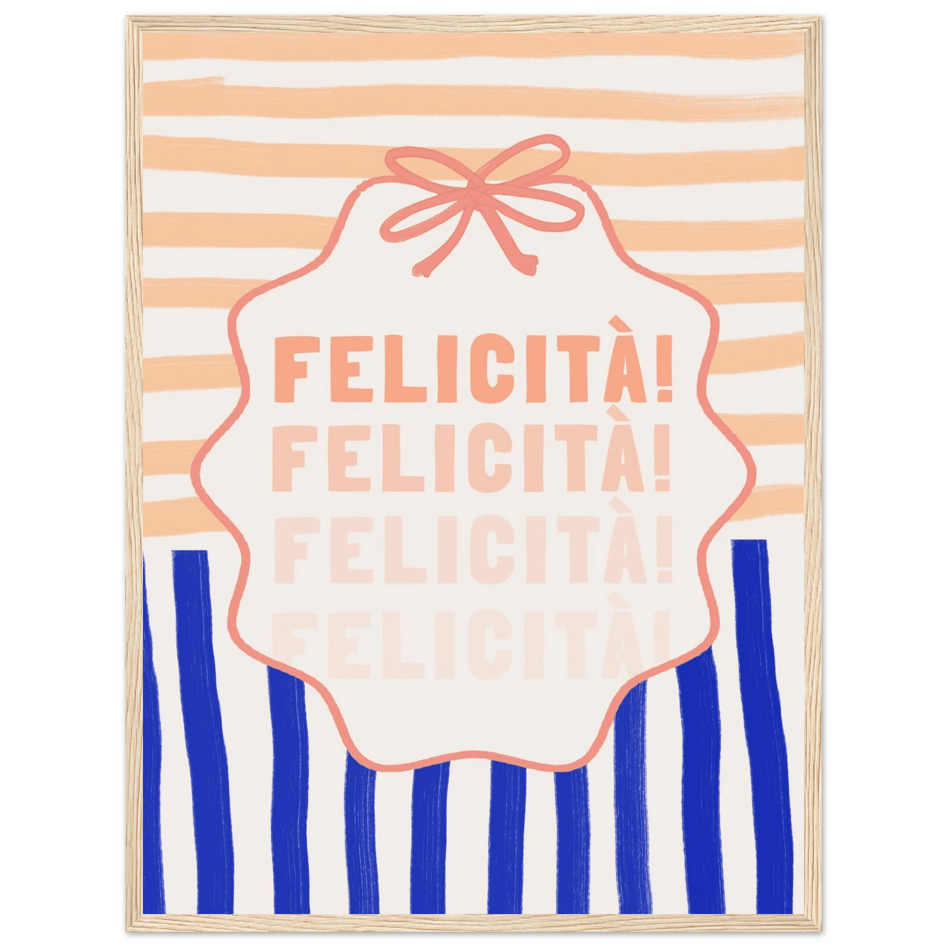 Felicità Italian Happiness Quote Print | Coquette Stripe Wall Art - Evergreen Posters