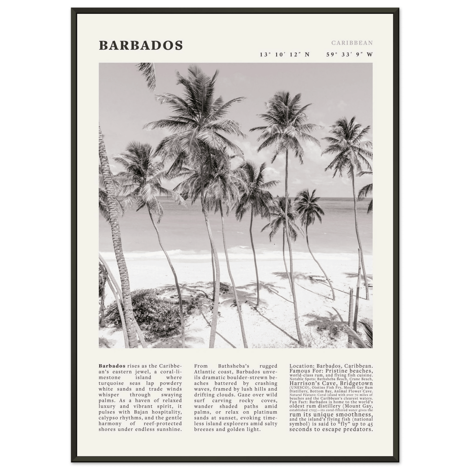 Barbados Poster Black and White – Vintage Caribbean Palm Beach Print (Digital & Printed Options) - Evergreen Posters