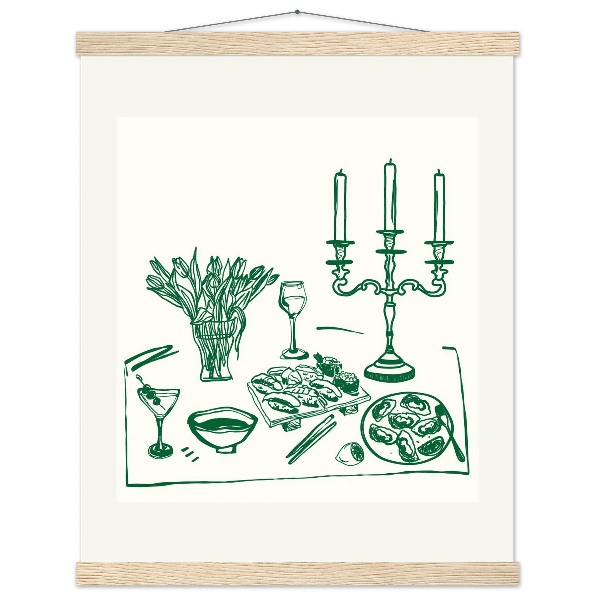 Fine Dining Table Print | Green Line Art Kitchen Wall Art | Elegant Dining Room Poster - Evergreen Posters