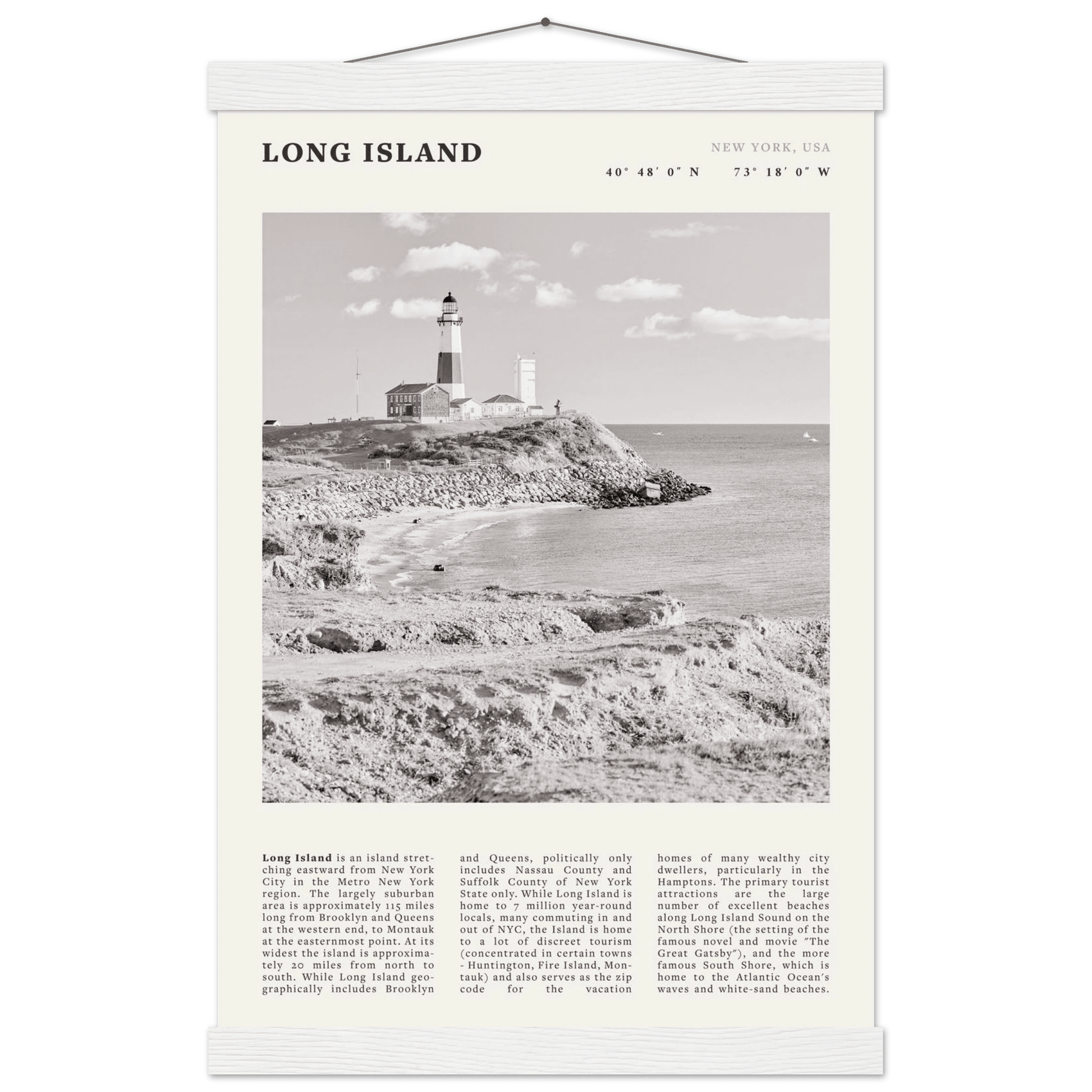 Long Island Poster | Black & White Montauk Lighthouse Wall Art | New York Print - Evergreen Posters