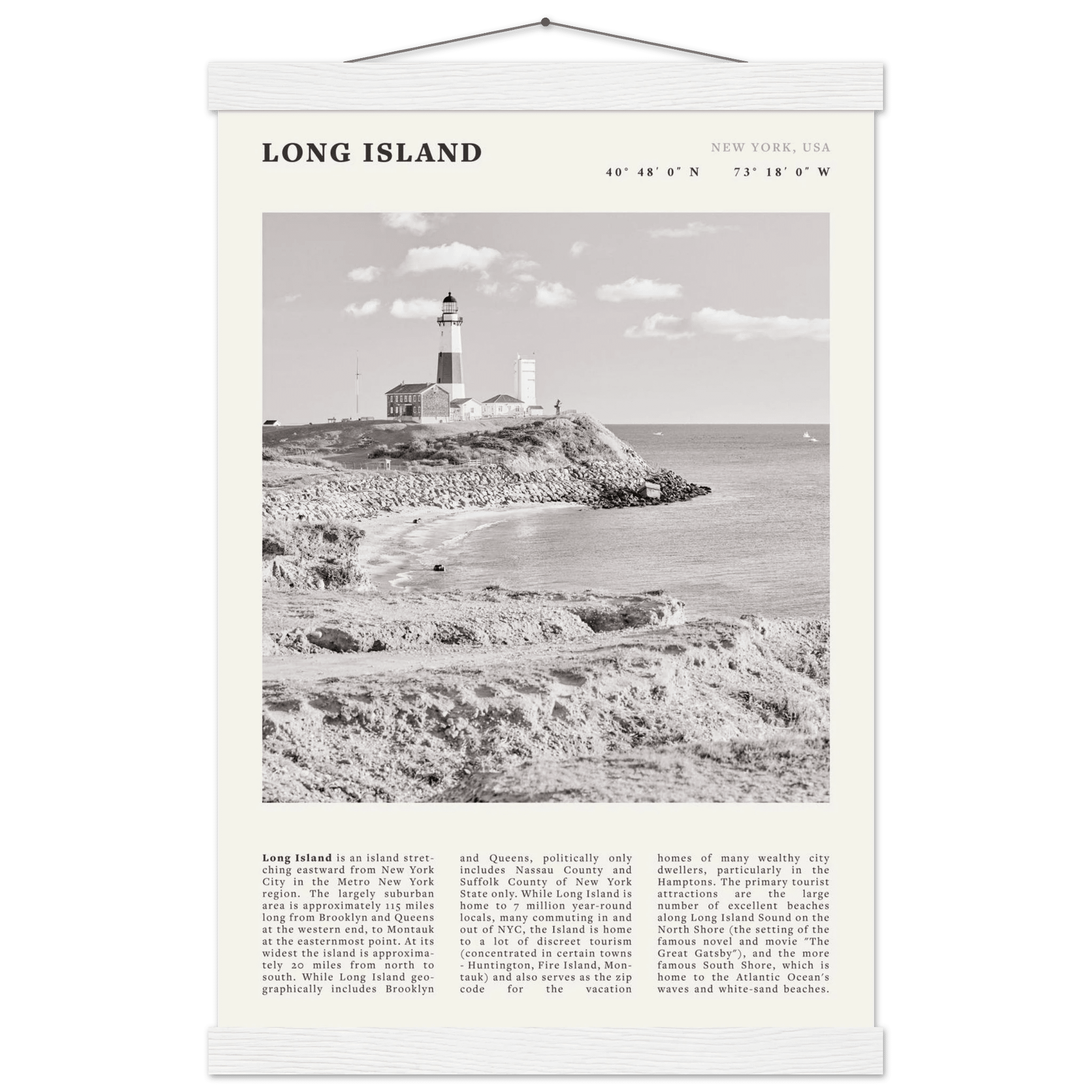 Long Island Poster | Black & White Montauk Lighthouse Wall Art | New York Print - Evergreen Posters