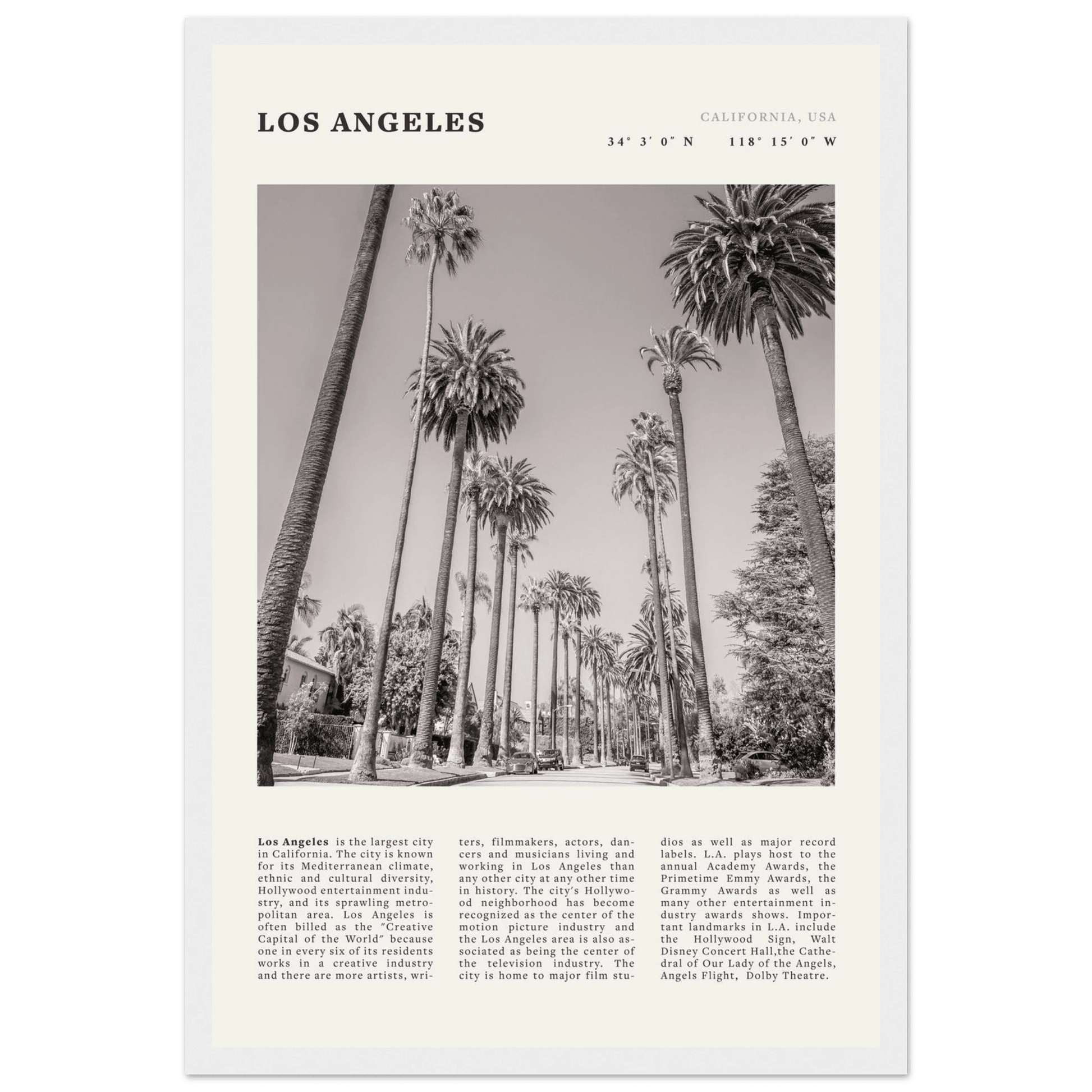 Los Angeles Poster | Black & White Palm Trees Wall Art | California Travel Print - Evergreen Posters