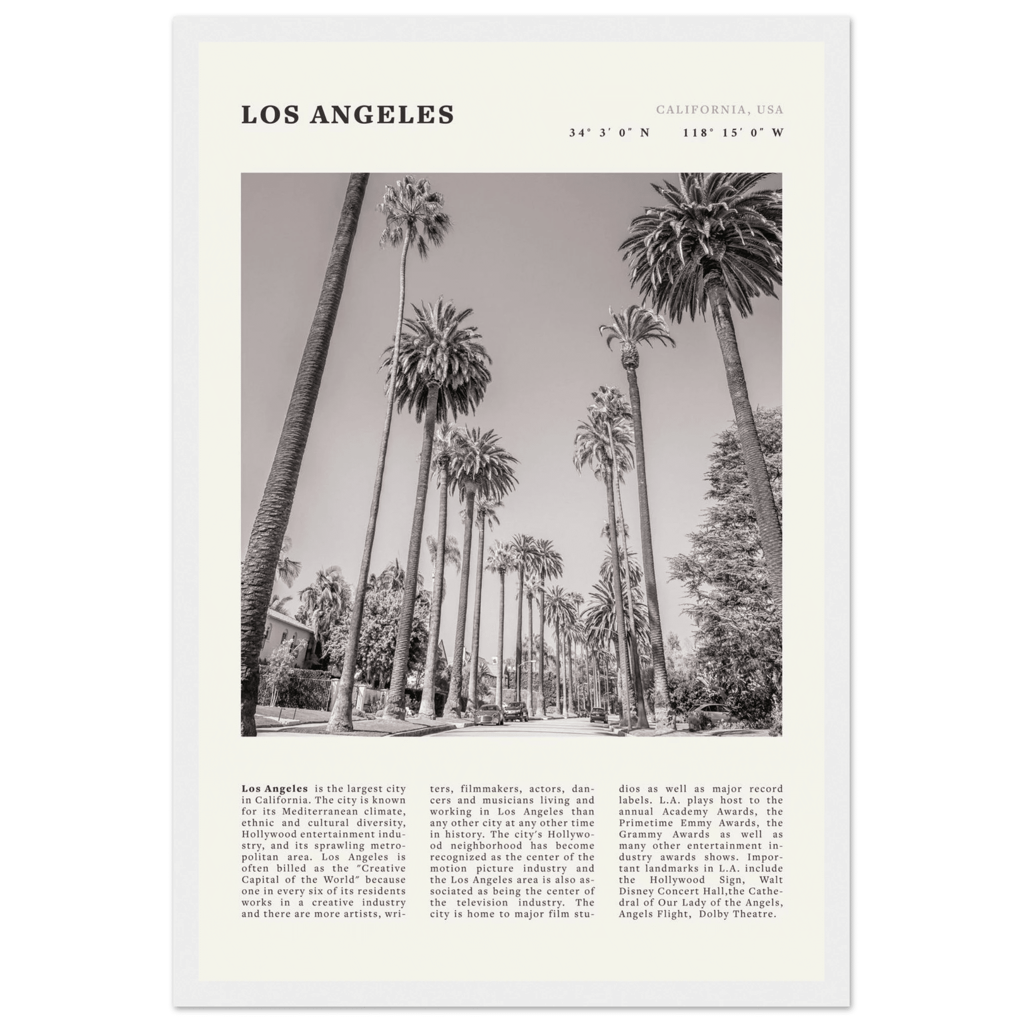 Los Angeles Poster | Black & White Palm Trees Wall Art | California Travel Print - Evergreen Posters