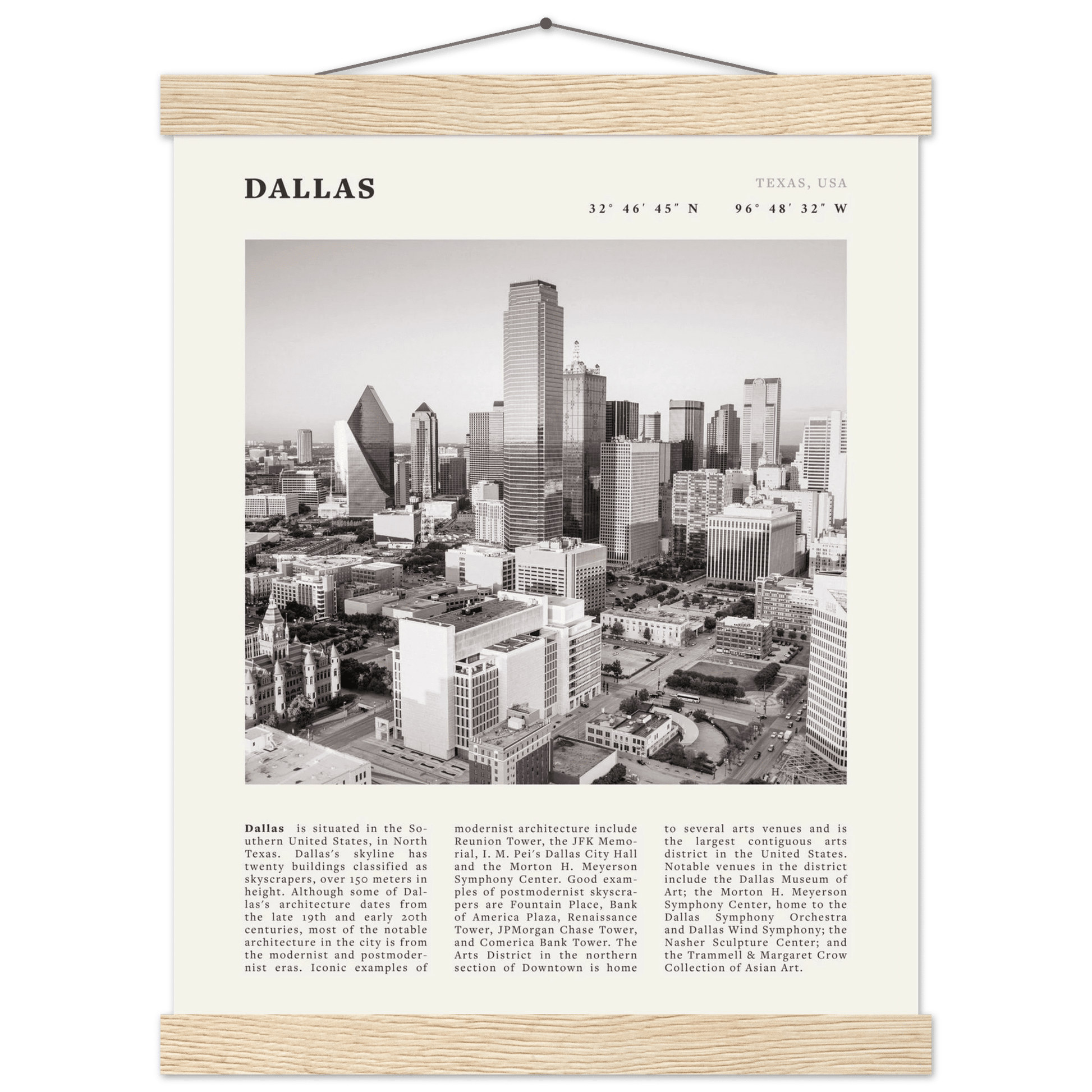 Dallas Poster | Black & White Texas Skyline Wall Art | City Travel Print Decor - Evergreen Posters