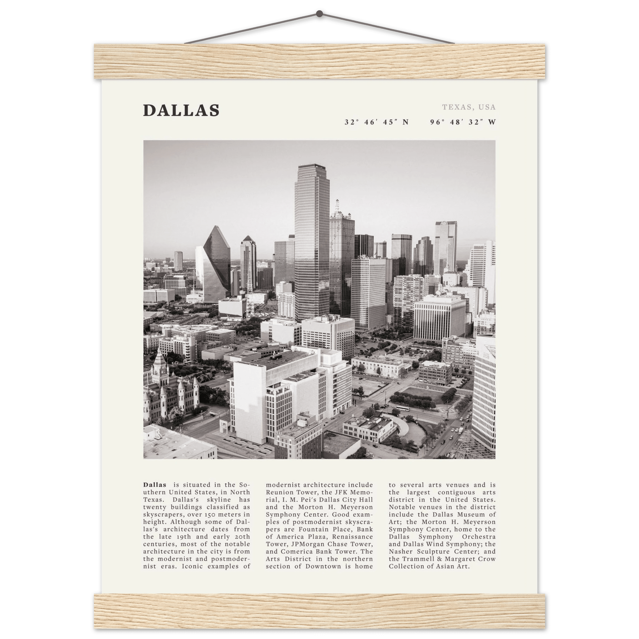 Dallas Poster | Black & White Texas Skyline Wall Art | City Travel Print Decor - Evergreen Posters