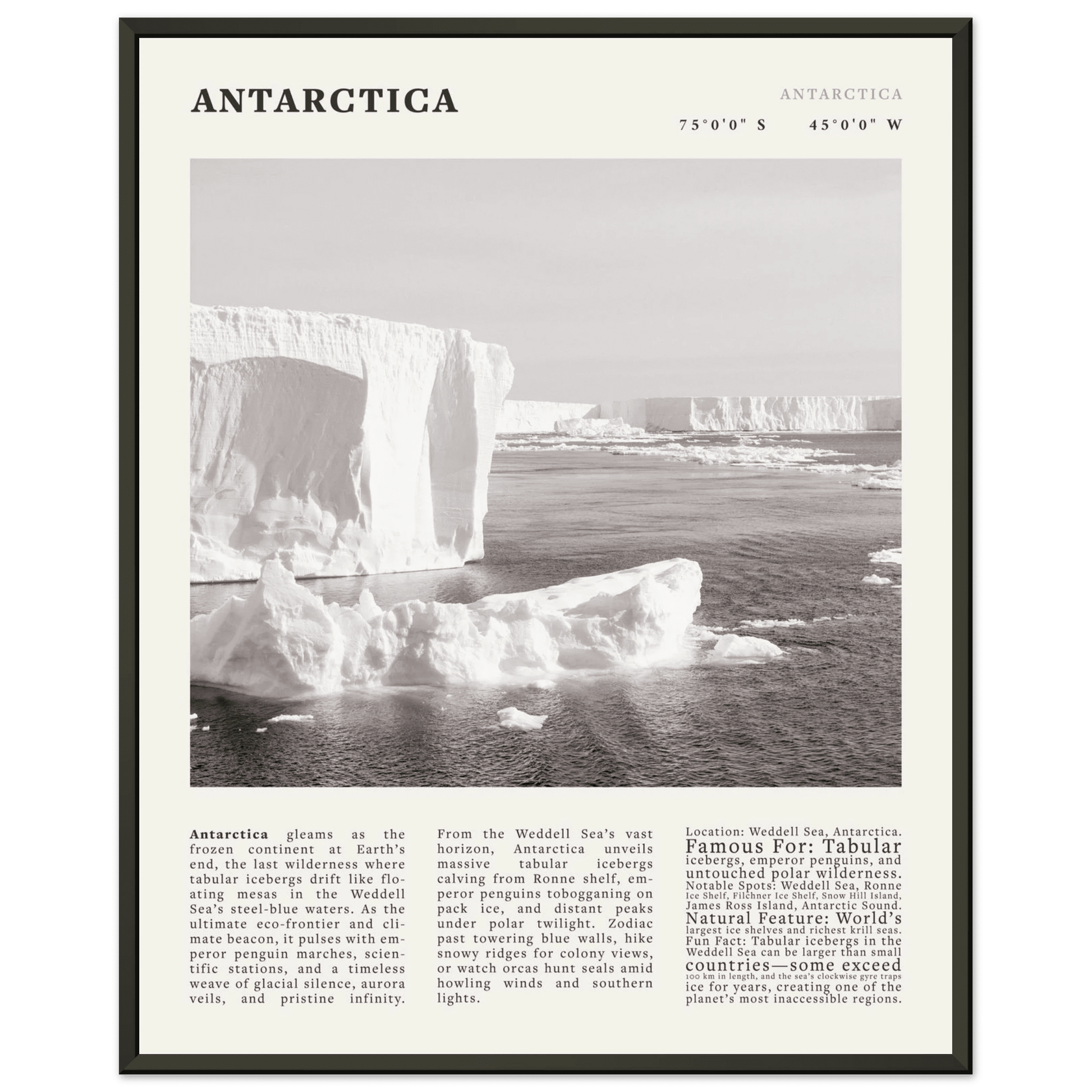 Antarctica Poster Black and White – Vintage Weddell Sea Iceberg Print (Digital & Printed Options) - Evergreen Posters