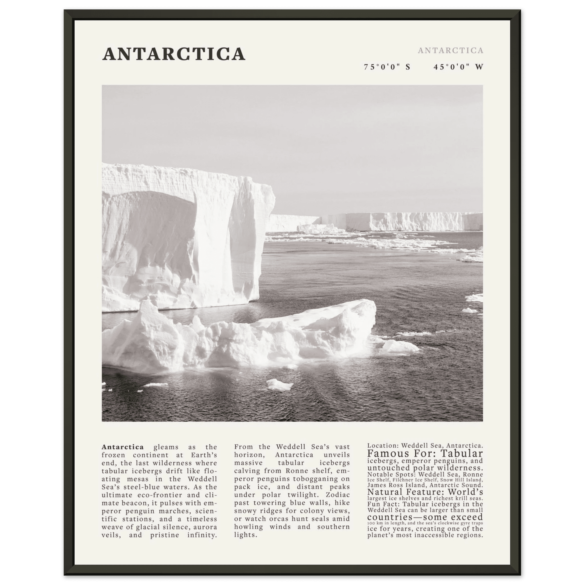 Antarctica Poster Black and White – Vintage Weddell Sea Iceberg Print (Digital & Printed Options) - Evergreen Posters