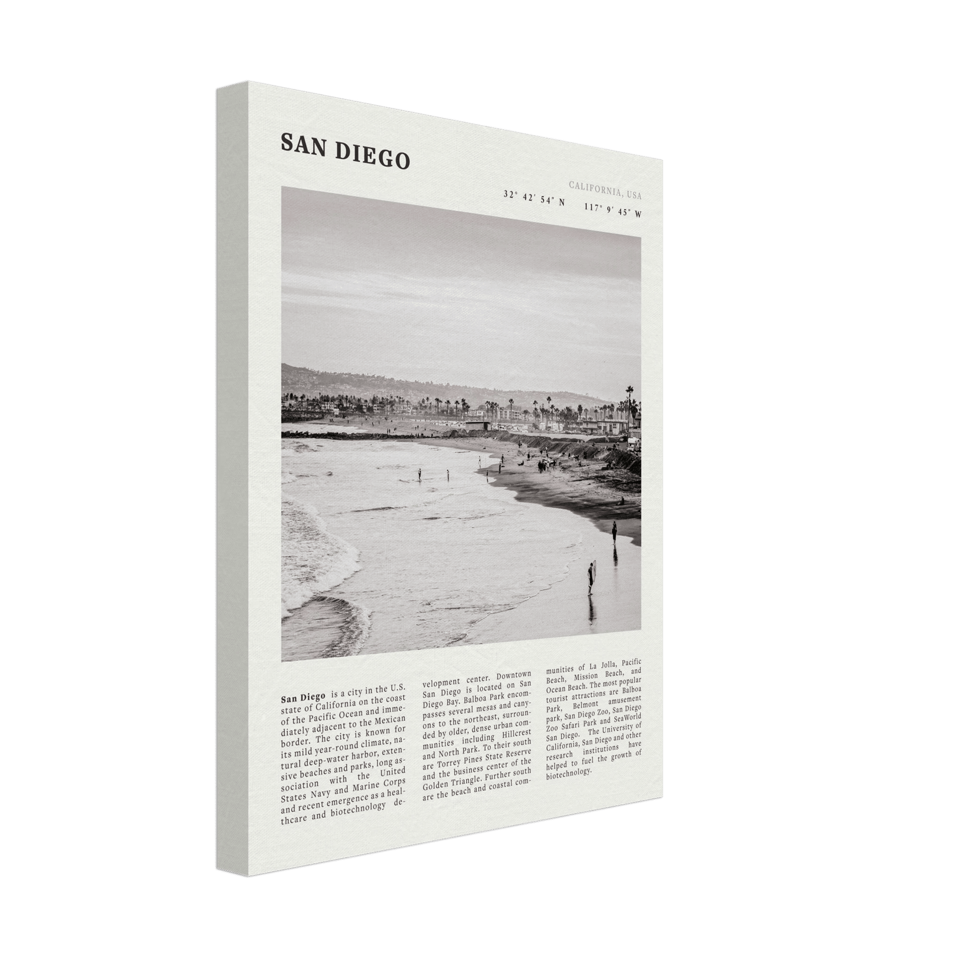 San Diego Poster | Black & White California Beach Wall Art | Coastal Travel Print Decor - Evergreen Posters