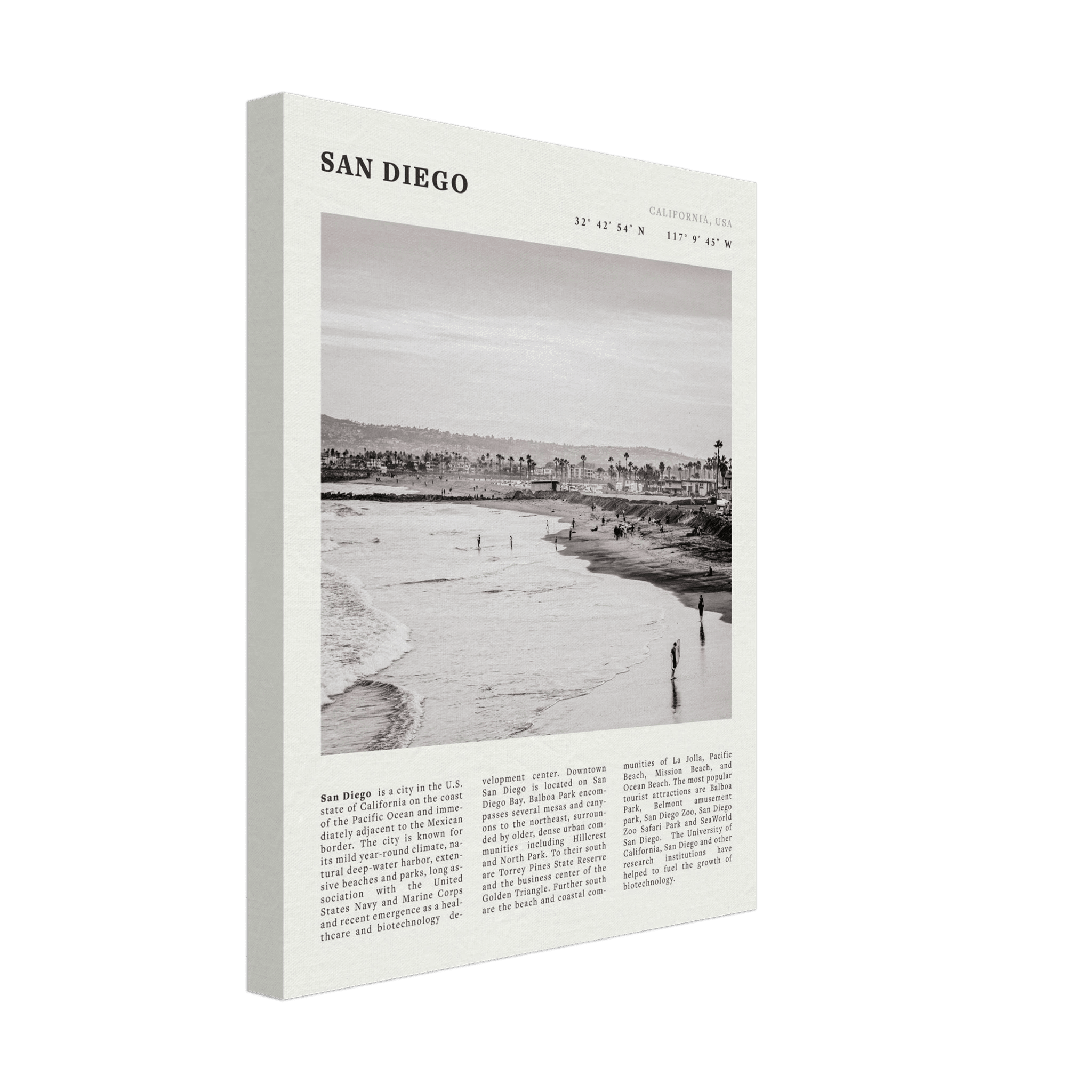 San Diego Poster | Black & White California Beach Wall Art | Coastal Travel Print Decor - Evergreen Posters