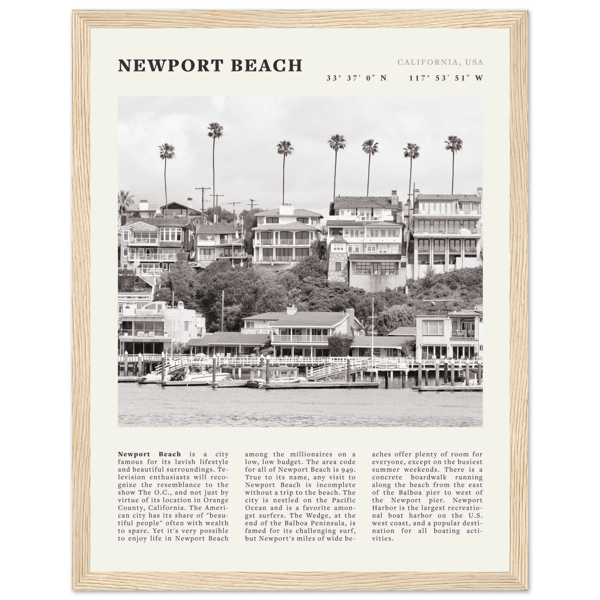 Newport Beach Poster | Black & White California Harbor Wall Art | Coastal Print - Evergreen Posters