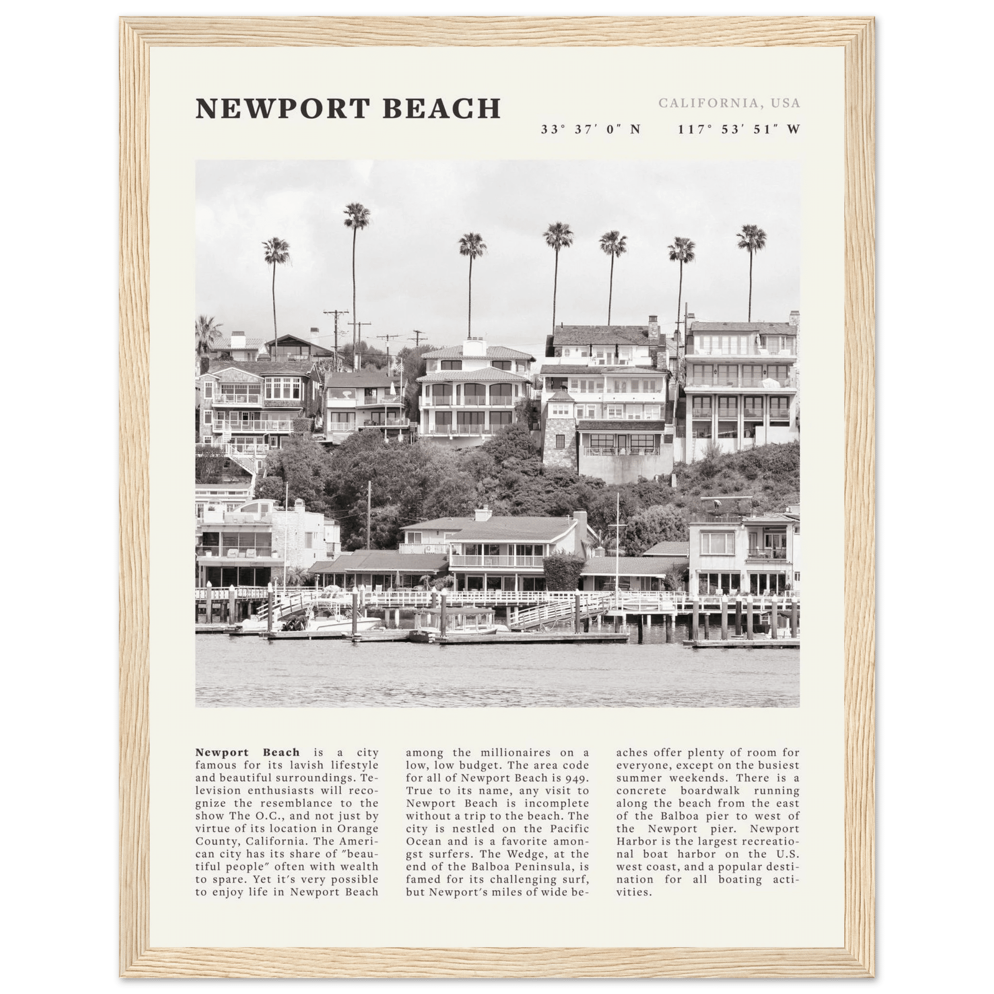 Newport Beach Poster | Black & White California Harbor Wall Art | Coastal Print - Evergreen Posters