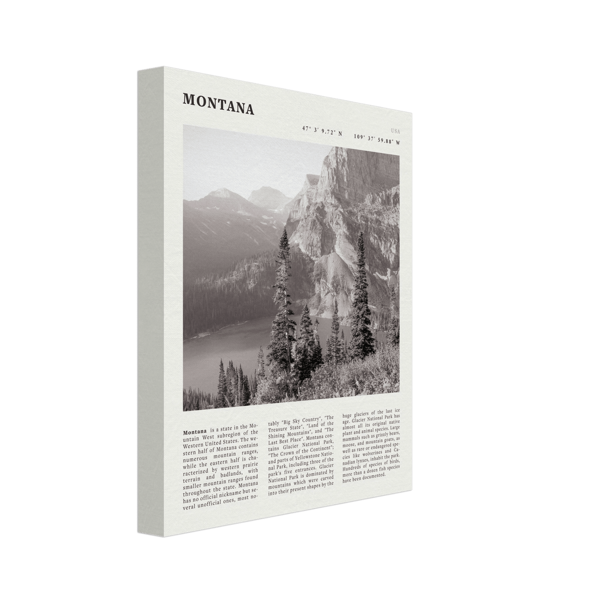 Montana Poster | Black & White Glacier National Park Wall Art | Nature Travel Print - Evergreen Posters
