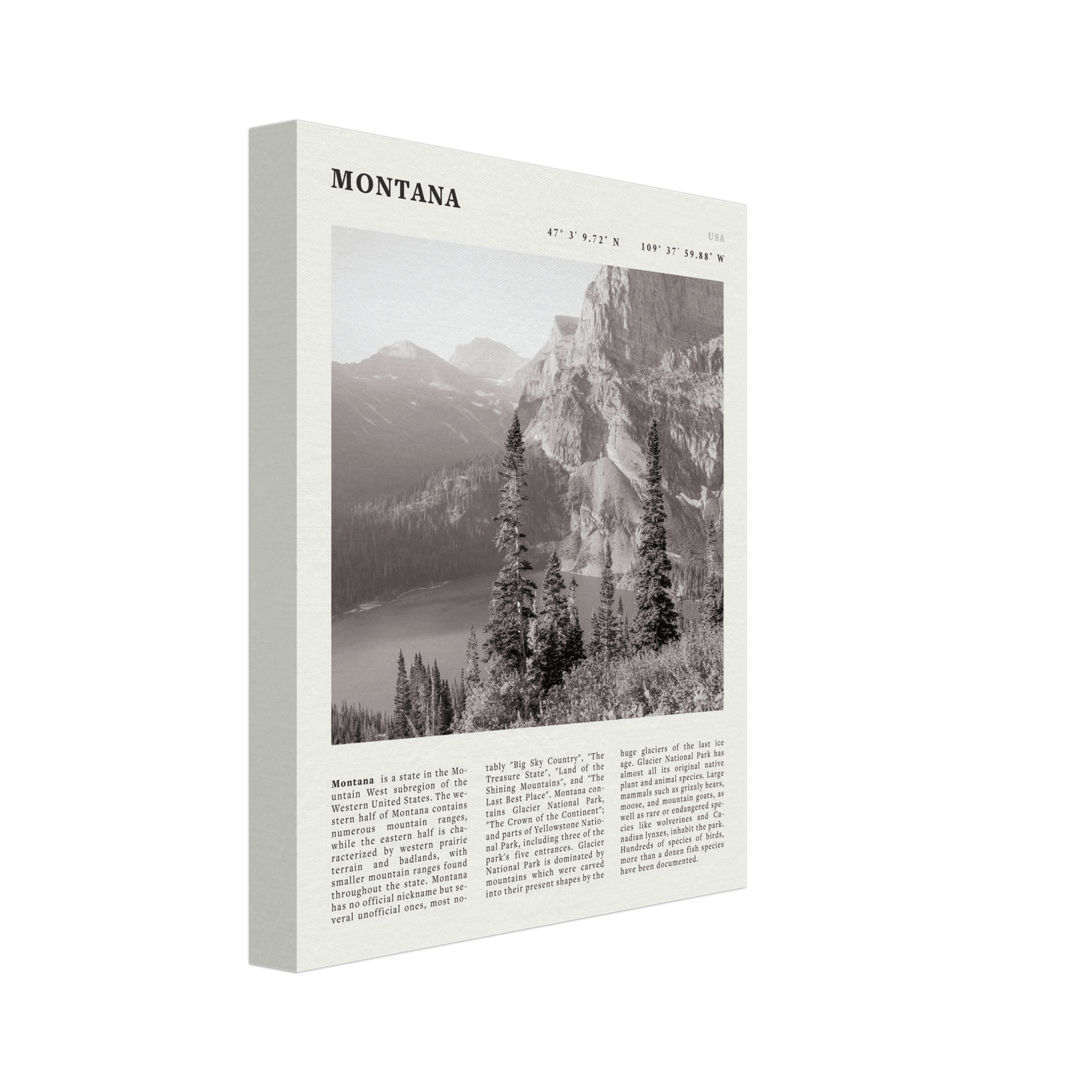 Montana Poster | Black & White Glacier National Park Wall Art | Nature Travel Print - Evergreen Posters