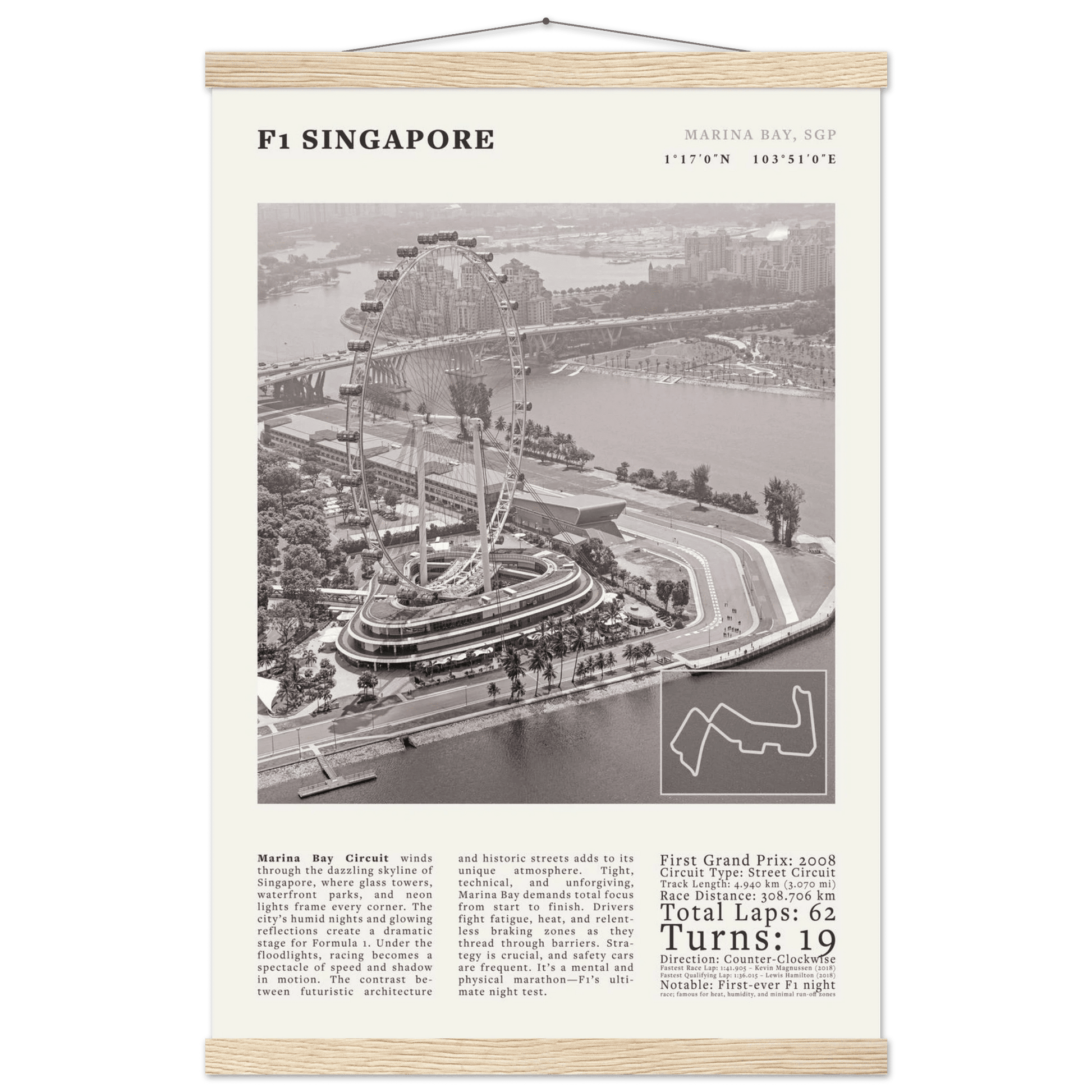 F1 Singapore Poster Black and White – Vintage Marina Bay Night Race Print (Digital & Printed Options) - Evergreen Posters