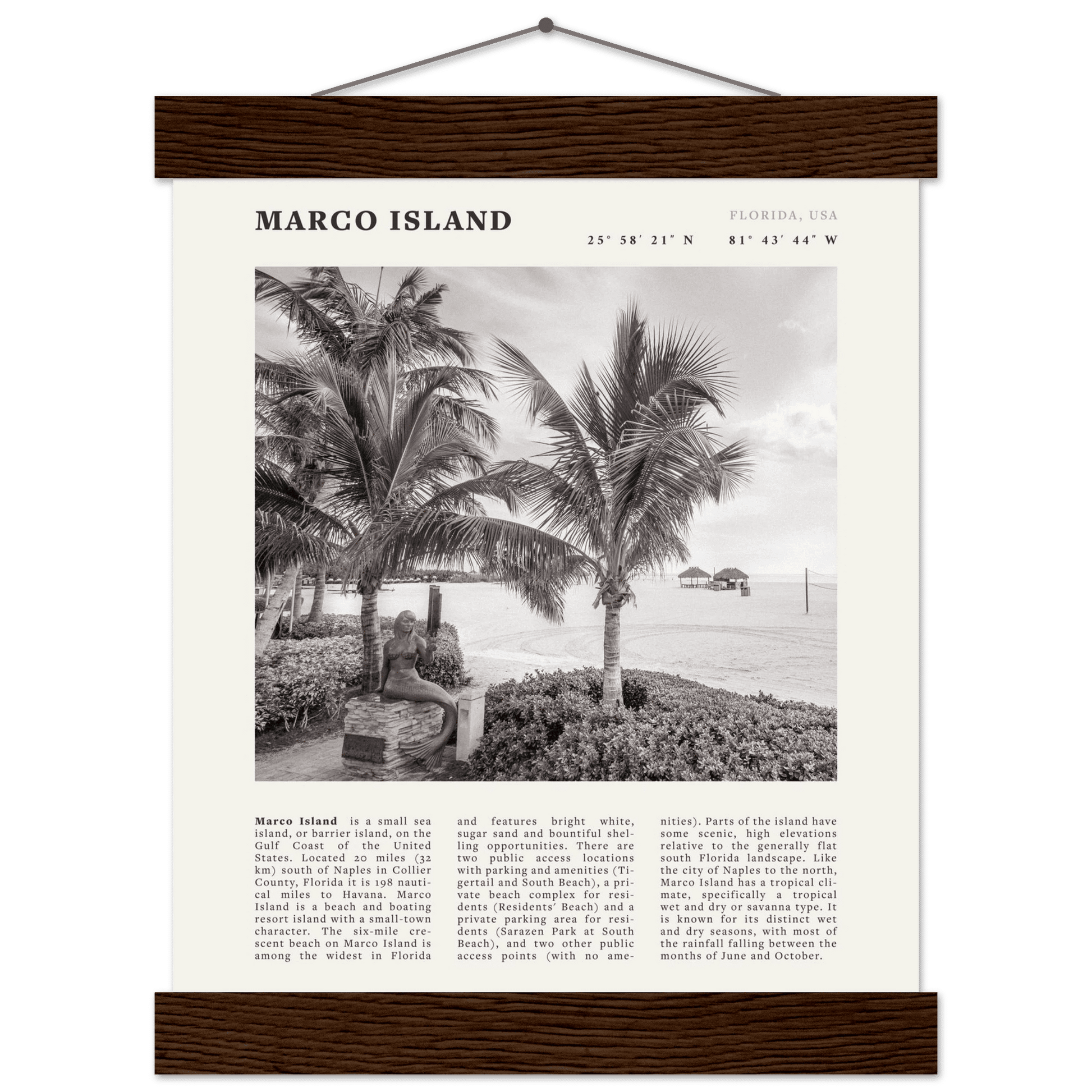 Marco Island Poster | Black & White Florida Beach Wall Art | Coastal Travel Print - Evergreen Posters