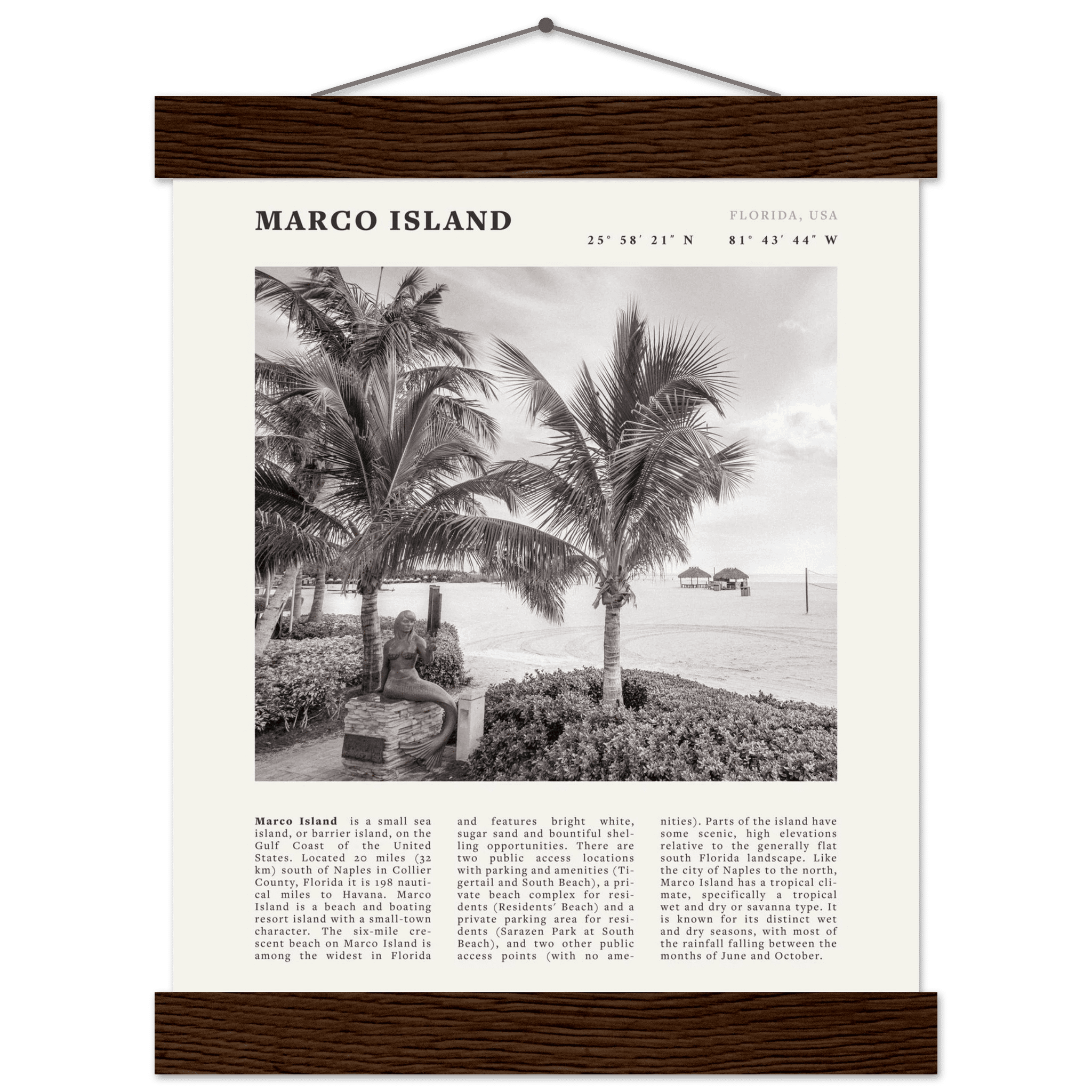 Marco Island Poster | Black & White Florida Beach Wall Art | Coastal Travel Print - Evergreen Posters