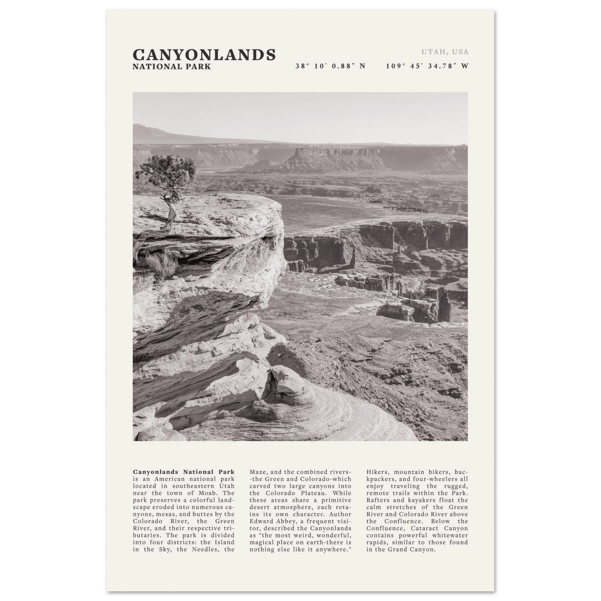 Canyonlands National Park Poster | Black & White Utah Wall Art | Canyon Travel Print - Evergreen Posters