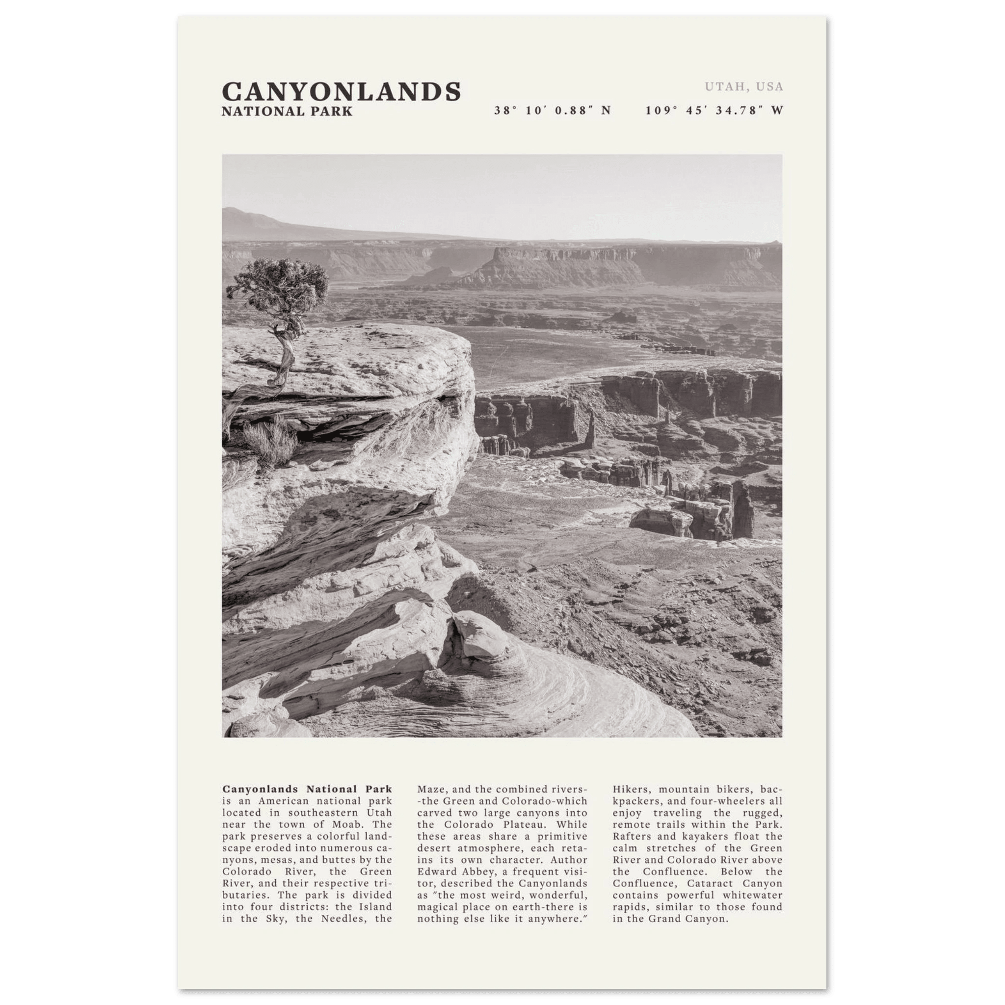 Canyonlands National Park Poster | Black & White Utah Wall Art | Canyon Travel Print - Evergreen Posters