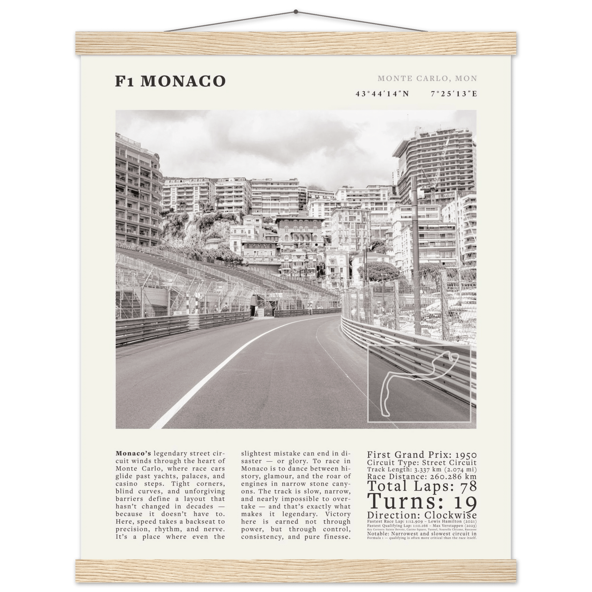 F1 Monaco Poster Black and White – Vintage Monte Carlo Street Circuit Print (Digital & Printed Options) - Evergreen Posters