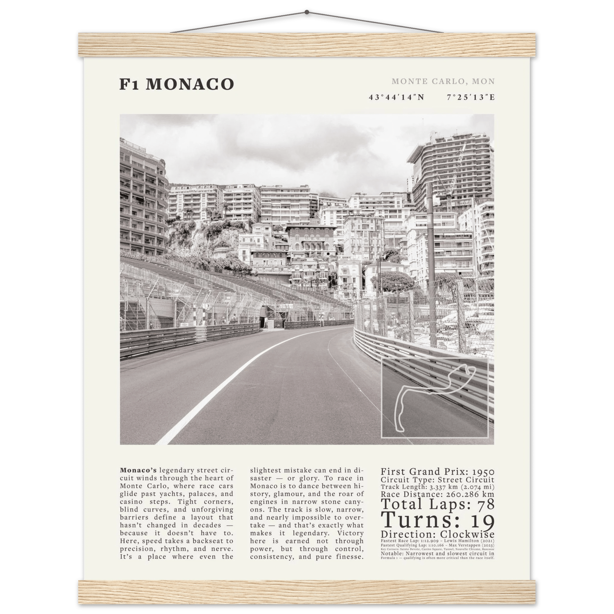F1 Monaco Poster Black and White – Vintage Monte Carlo Street Circuit Print (Digital & Printed Options) - Evergreen Posters