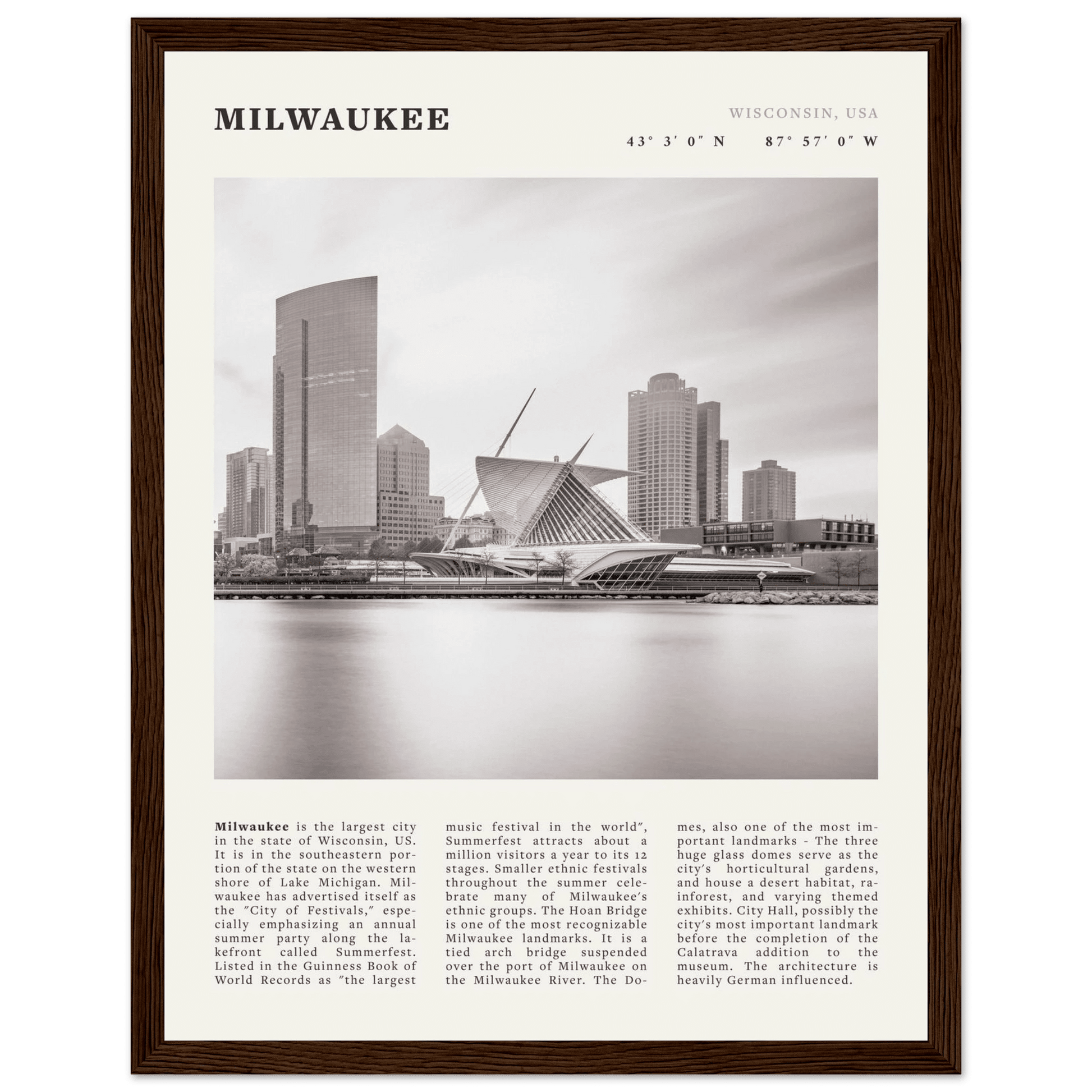 Milwaukee Poster | Black & White Wisconsin City Wall Art | USA Travel Print - Evergreen Posters