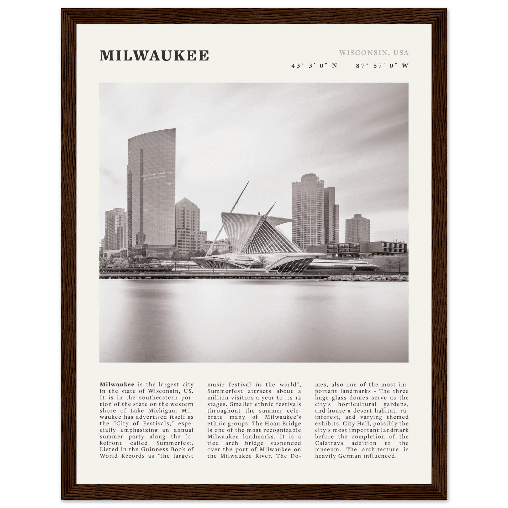 Milwaukee Poster | Black & White Wisconsin City Wall Art | USA Travel Print - Evergreen Posters