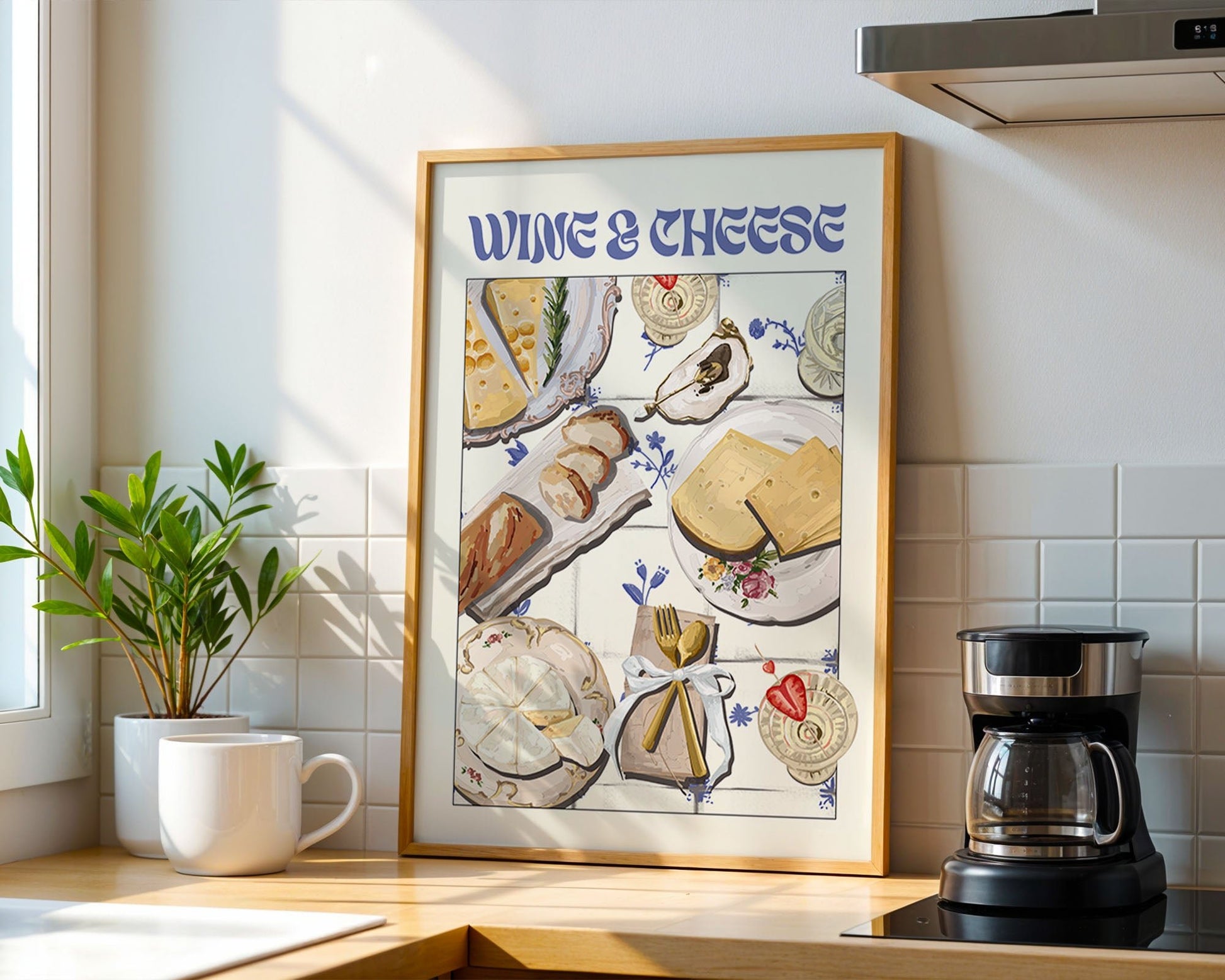 Wine & Cheese Poster – Elegant Kitchen & Dining Wall Art Print (Digital & Printed Options) - Evergreen Posters