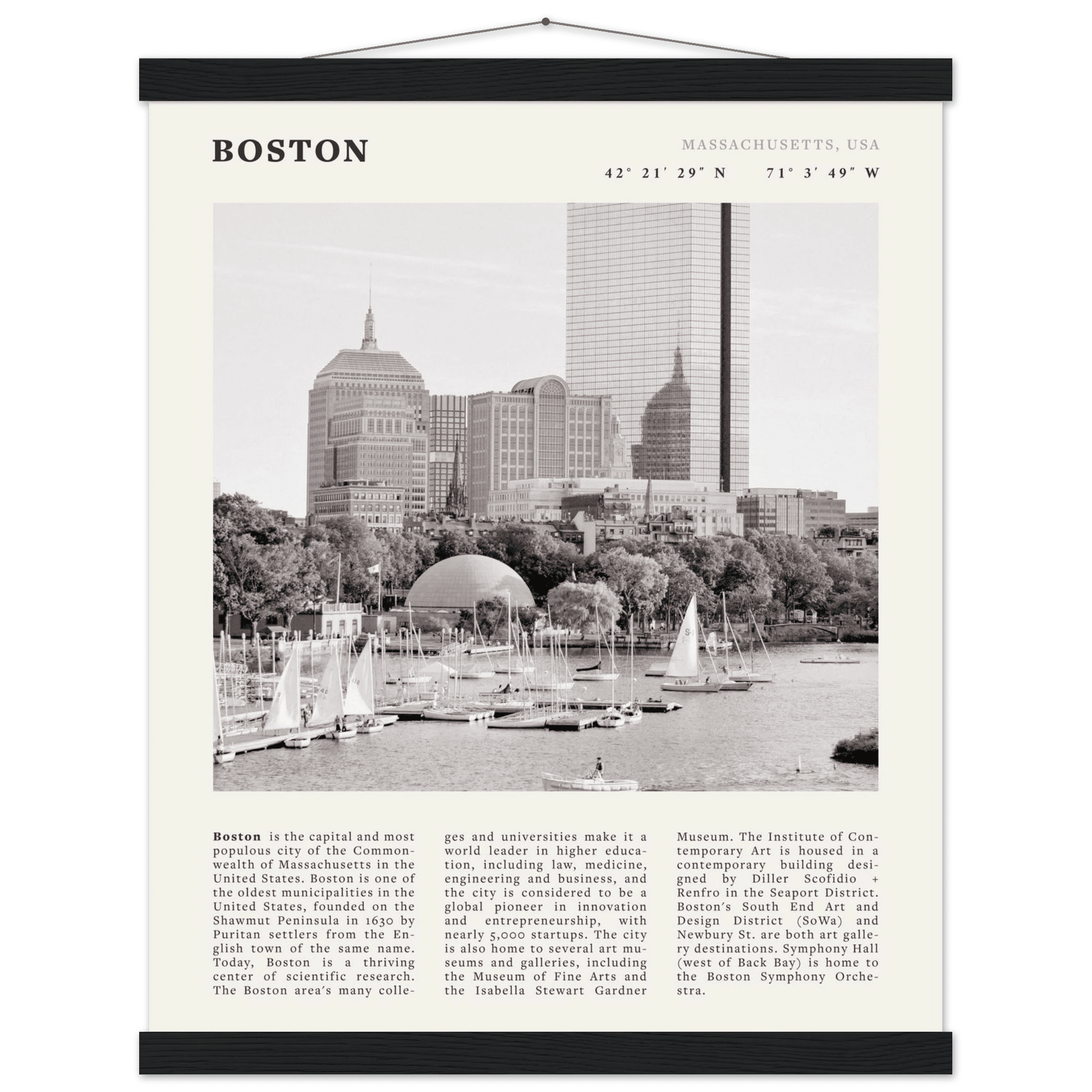 Boston Poster | Black & White Charles River Skyline Wall Art | Massachusetts Print - Evergreen Posters